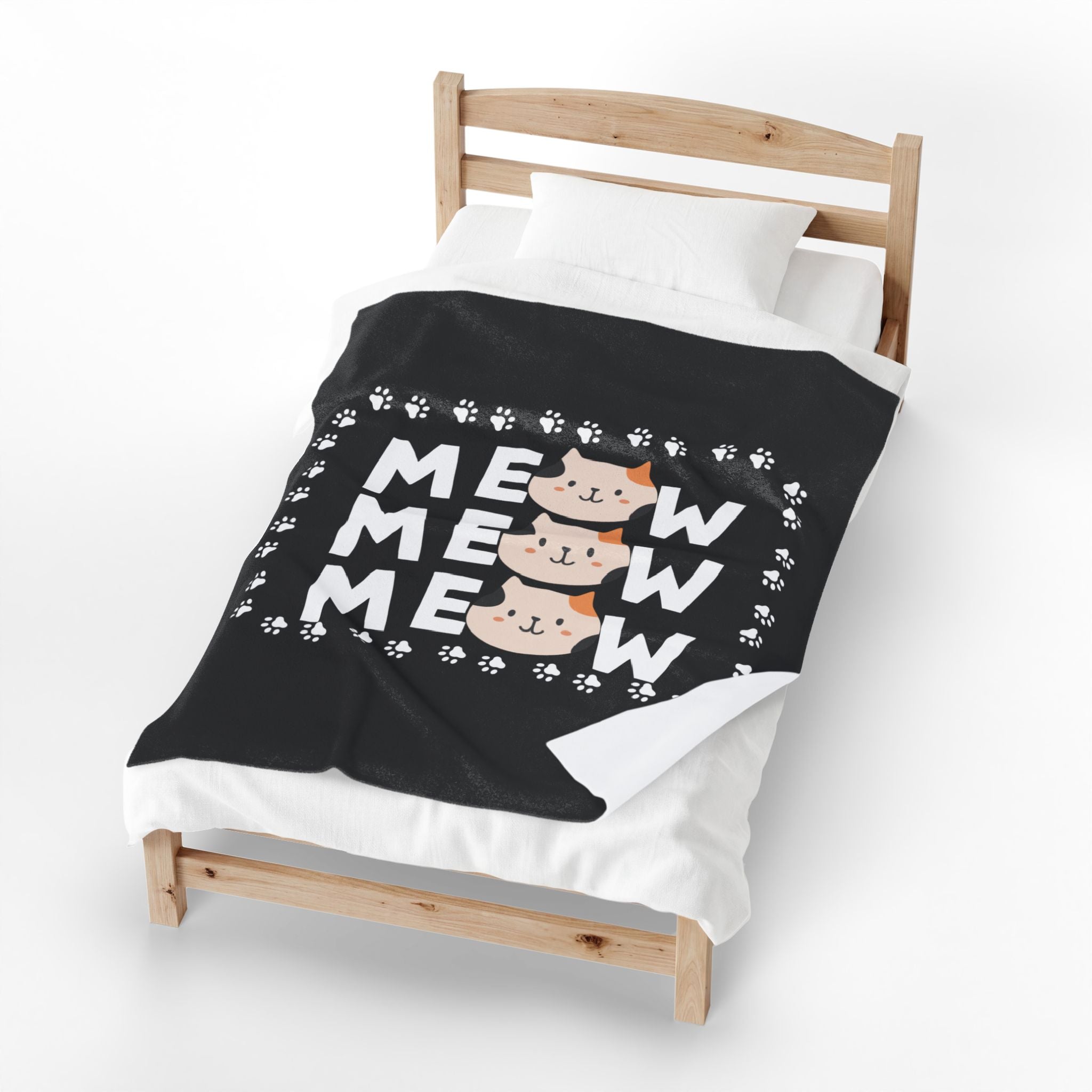 Meow Meow Cat Plush Blanket — Cute Paw Print Velveteen Throw for Cat Lovers