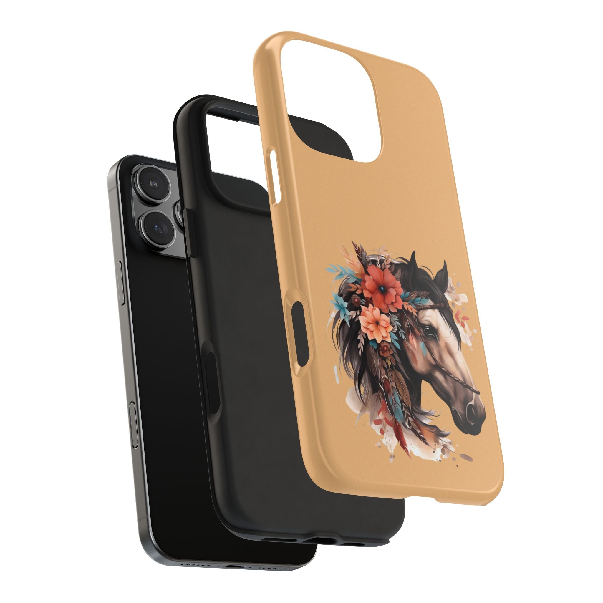 Horse Floral Tough Phone Case — Protective iPhone Cover with Boho Horse Head Design