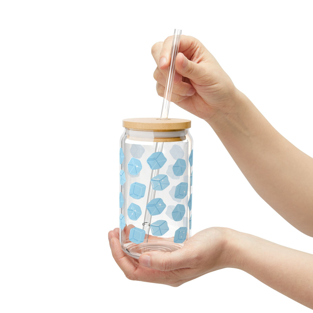 Hexagon Blue Pattern Sipper Glass — 16oz Reusable Straw Tumbler