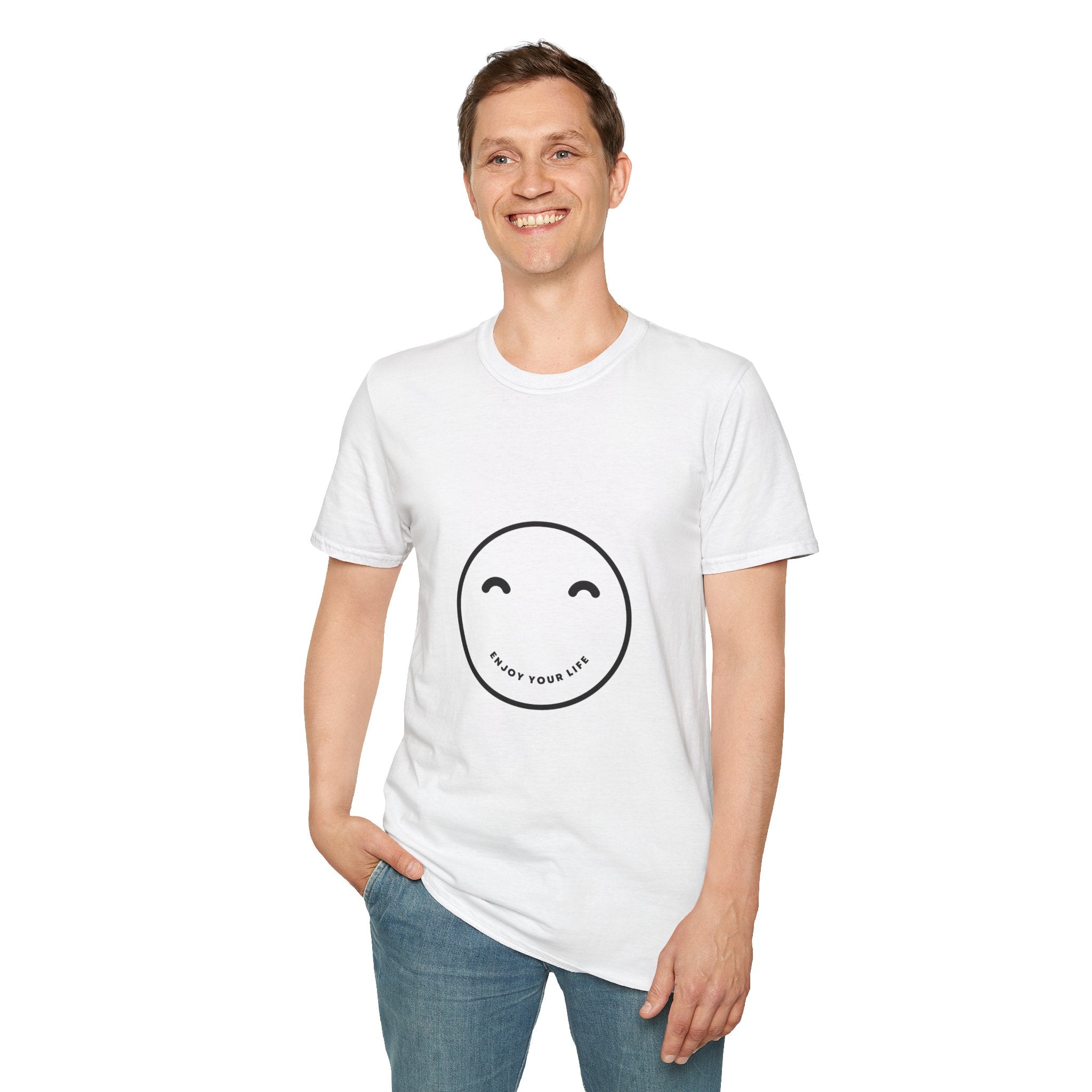 Smiley Face T-Shirt — "Enjoy Your Life" Minimal Graphic Tee