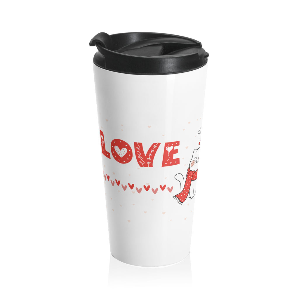 Travel Mug - Cute Cat Couples "Love" Stainless Steel Tumbler (Valentine's Gift)