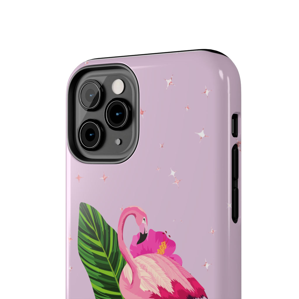 Flamingo Tropical Tough Phone Case — Pink Hibiscus & Palm Leaves