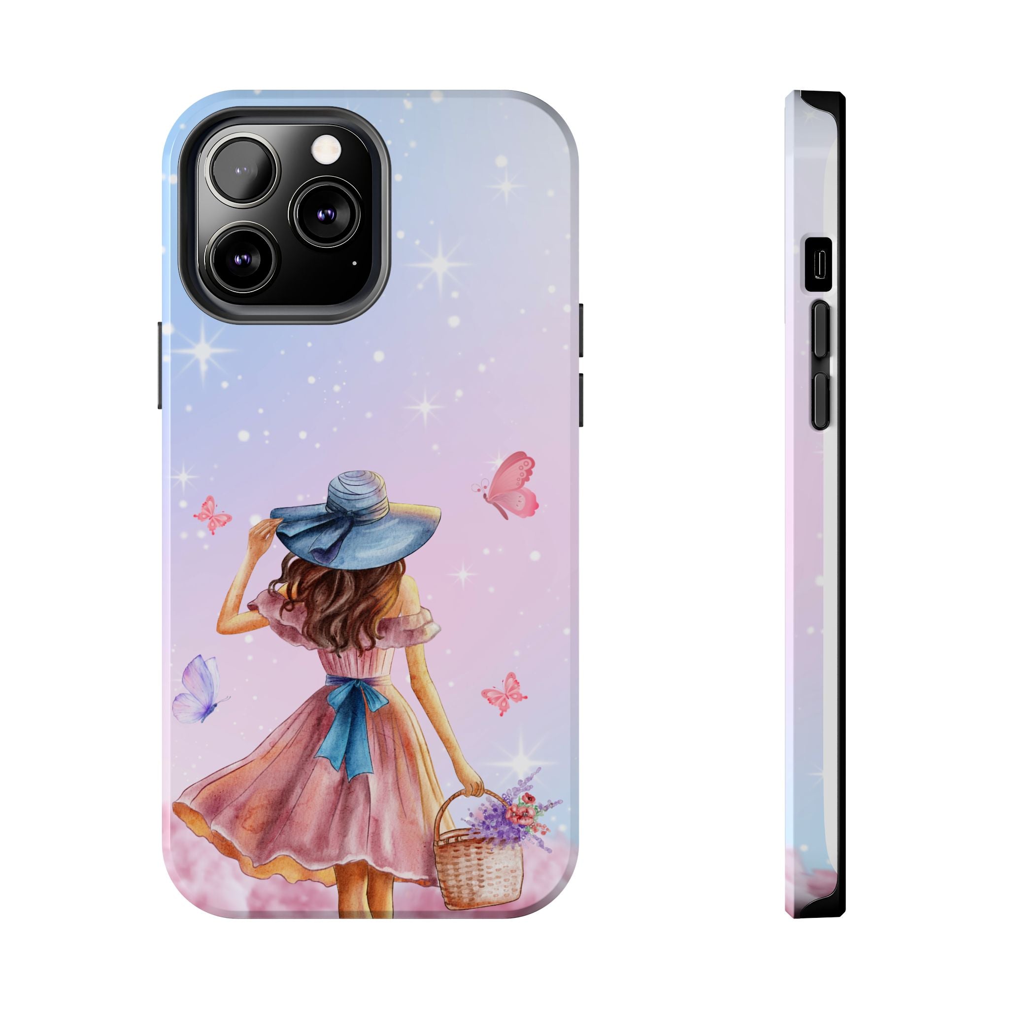 Pastel Girl with Hat Phone Case — Floral Basket Butterfly Tough Phone Case