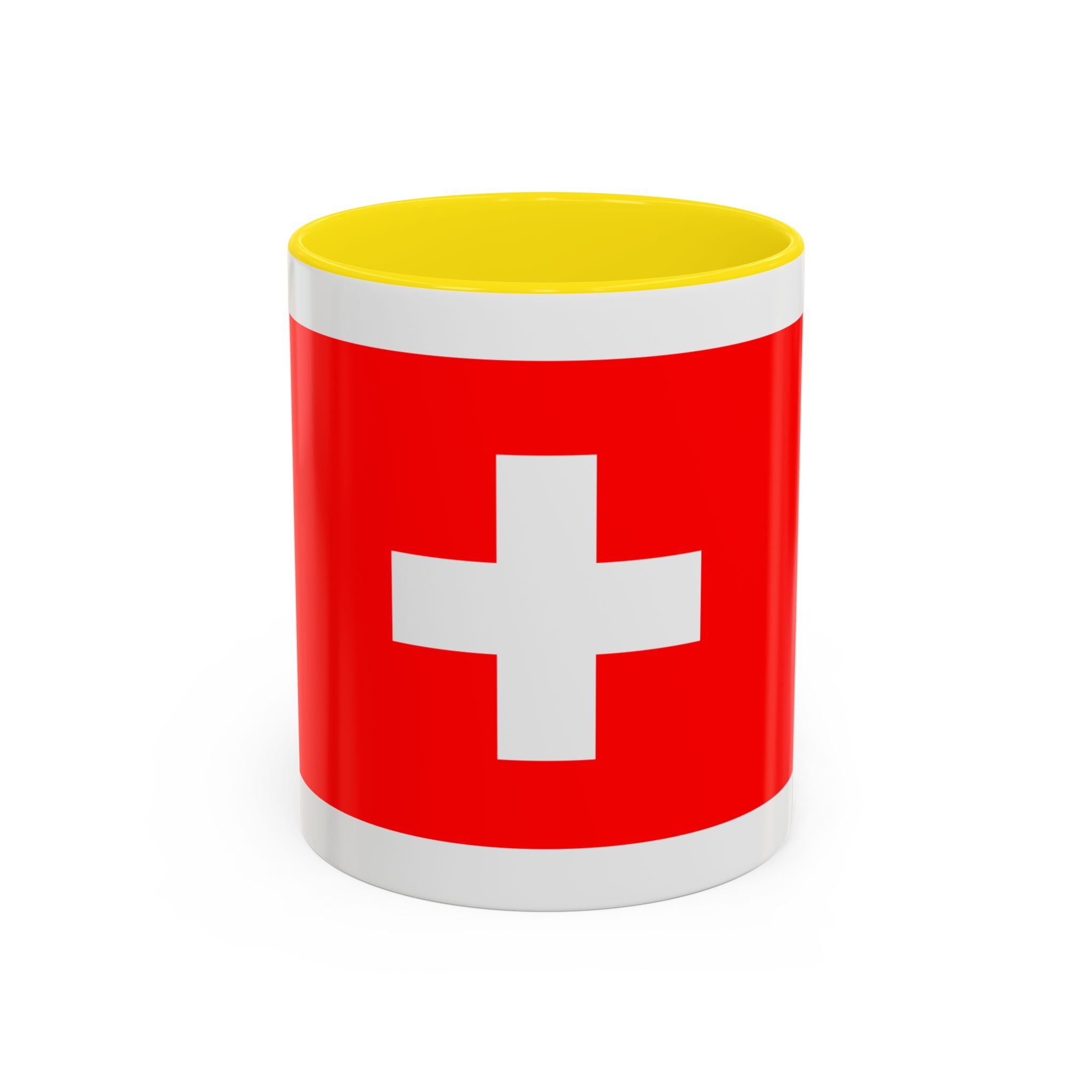 Switzerland Flag Accent Coffee Mug — Red White Swiss Cross Ceramic Mug (11/15oz)