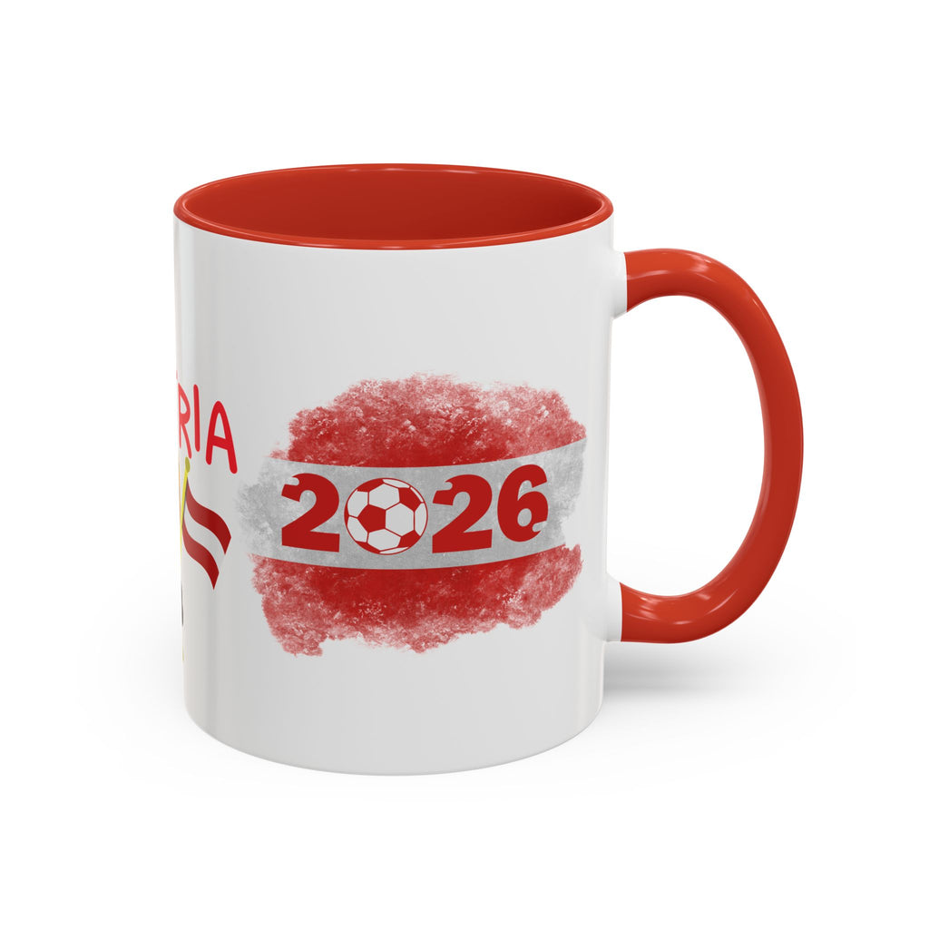 Austria 2026 Soccer Cup Accent Coffee Mug — Red Flag & Trophy Design (11/15oz)