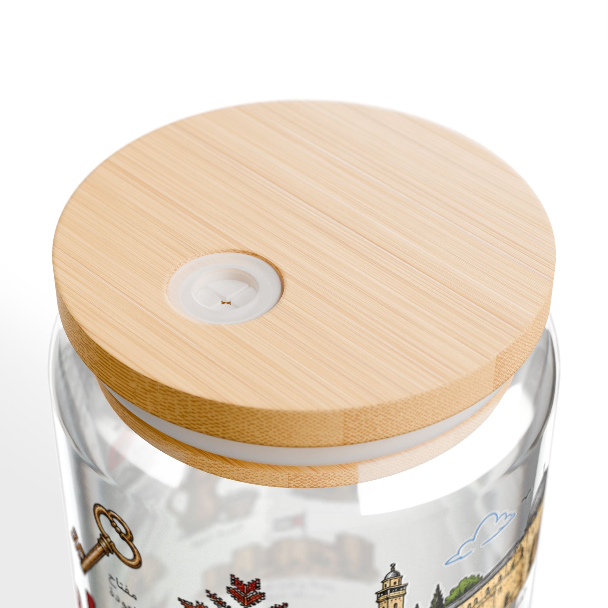 Palestine Travel Sipper Glass — 16oz Illustrated Landmark Tumbler with Straw