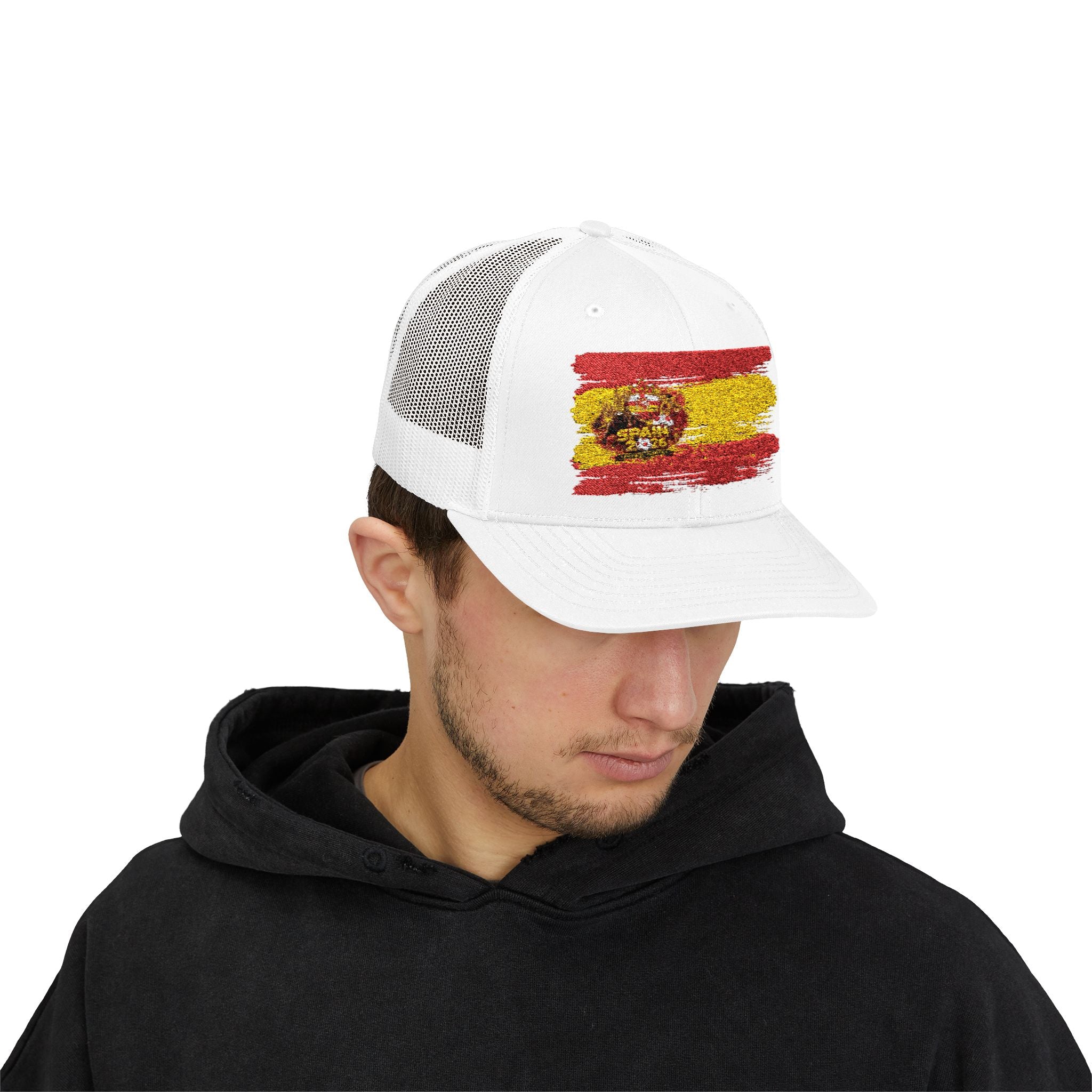 Spain Flag Trucker Cap — Distressed Spanish Flag Snapback Hat