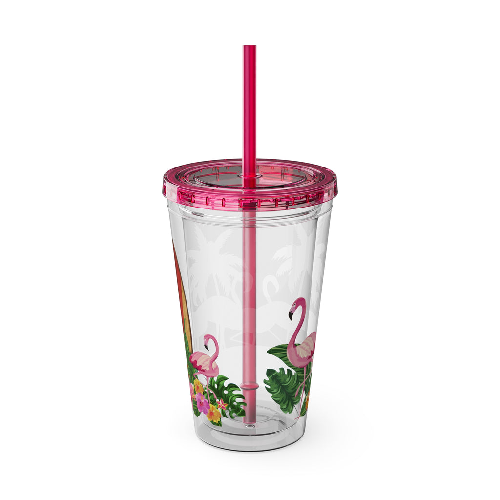 Flamingo Palm Tumbler — 16oz Sunsplash Straw Cup