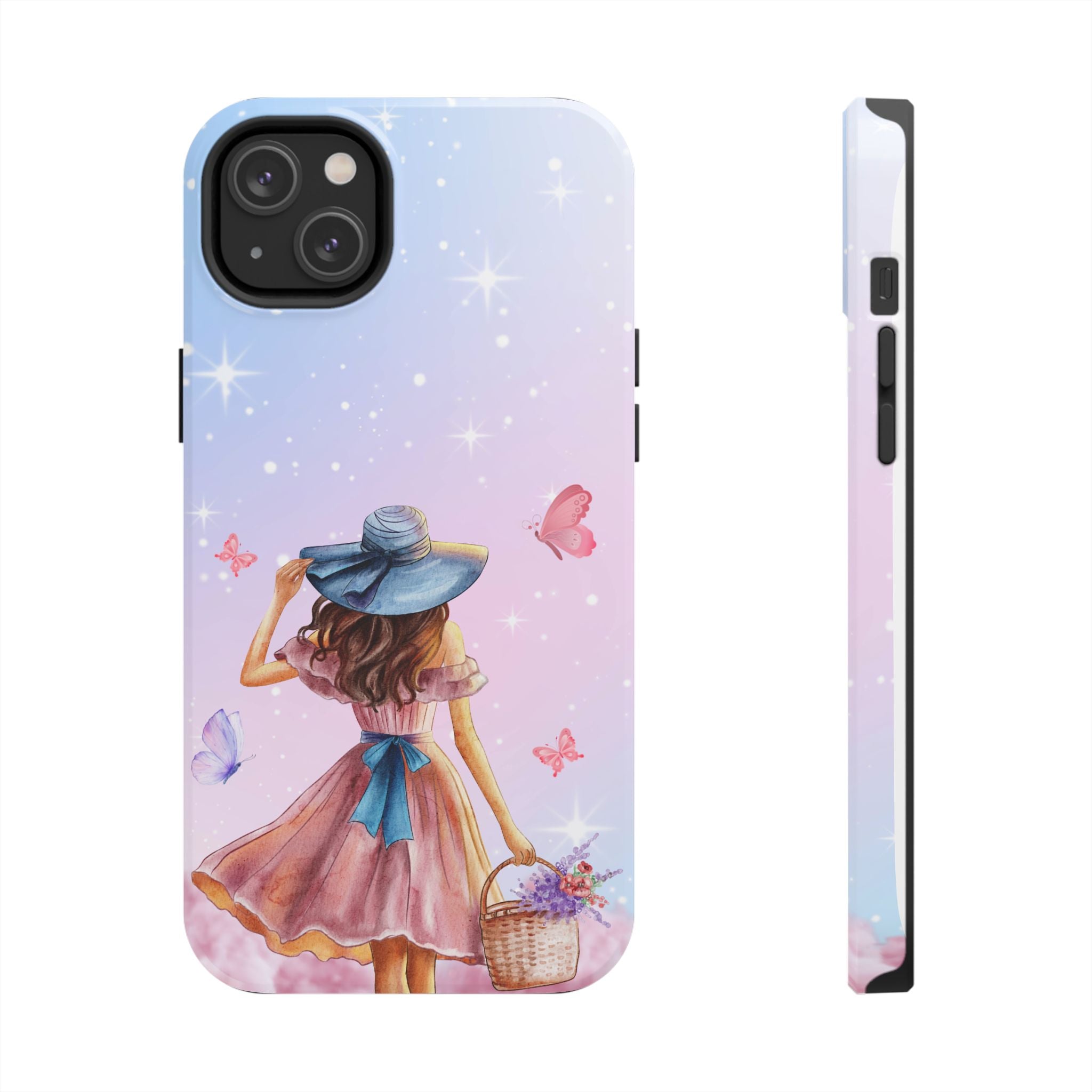 Pastel Girl with Hat Phone Case — Floral Basket Butterfly Tough Phone Case