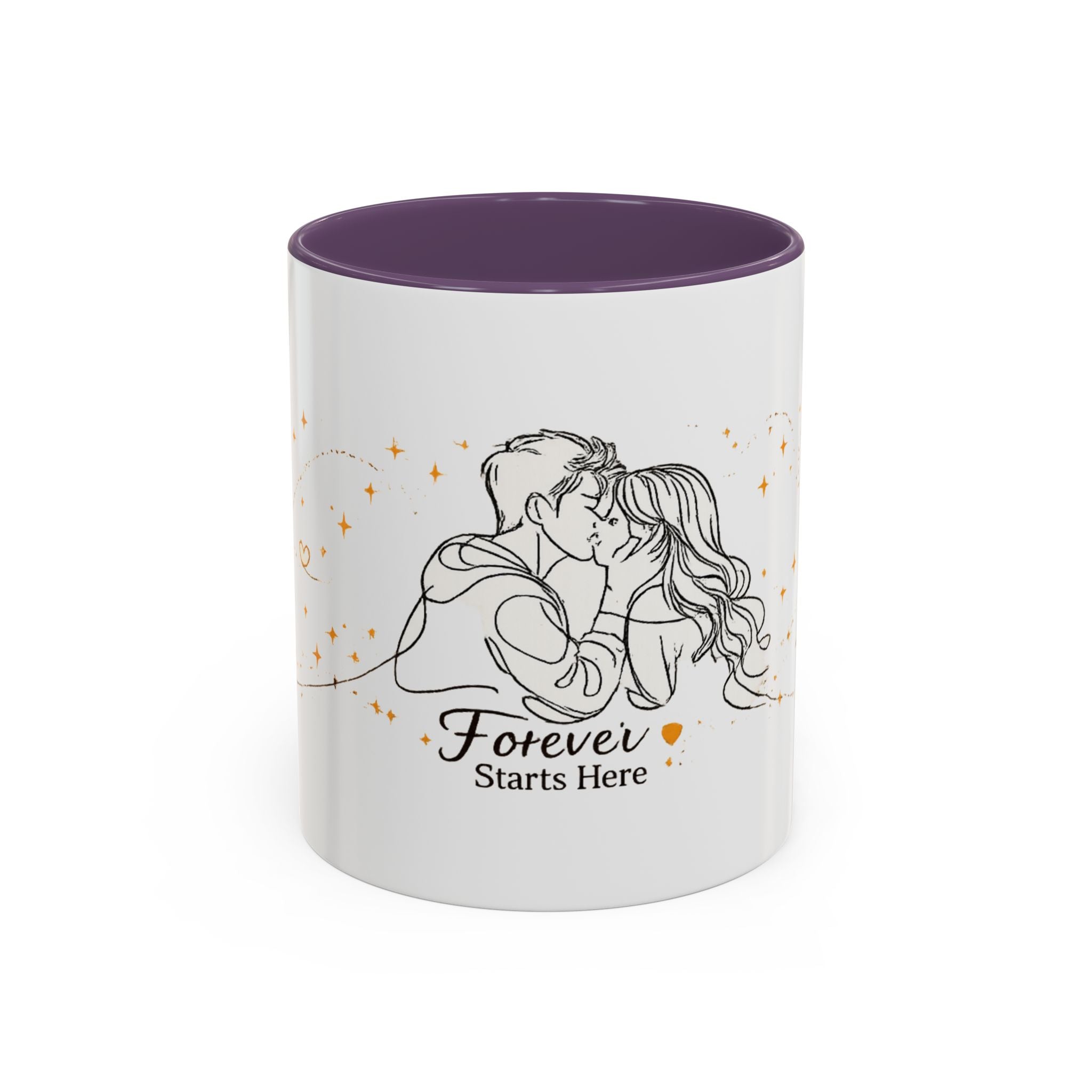 Romantic Accent Coffee Mug — "Forever Starts Here" Love Story Design