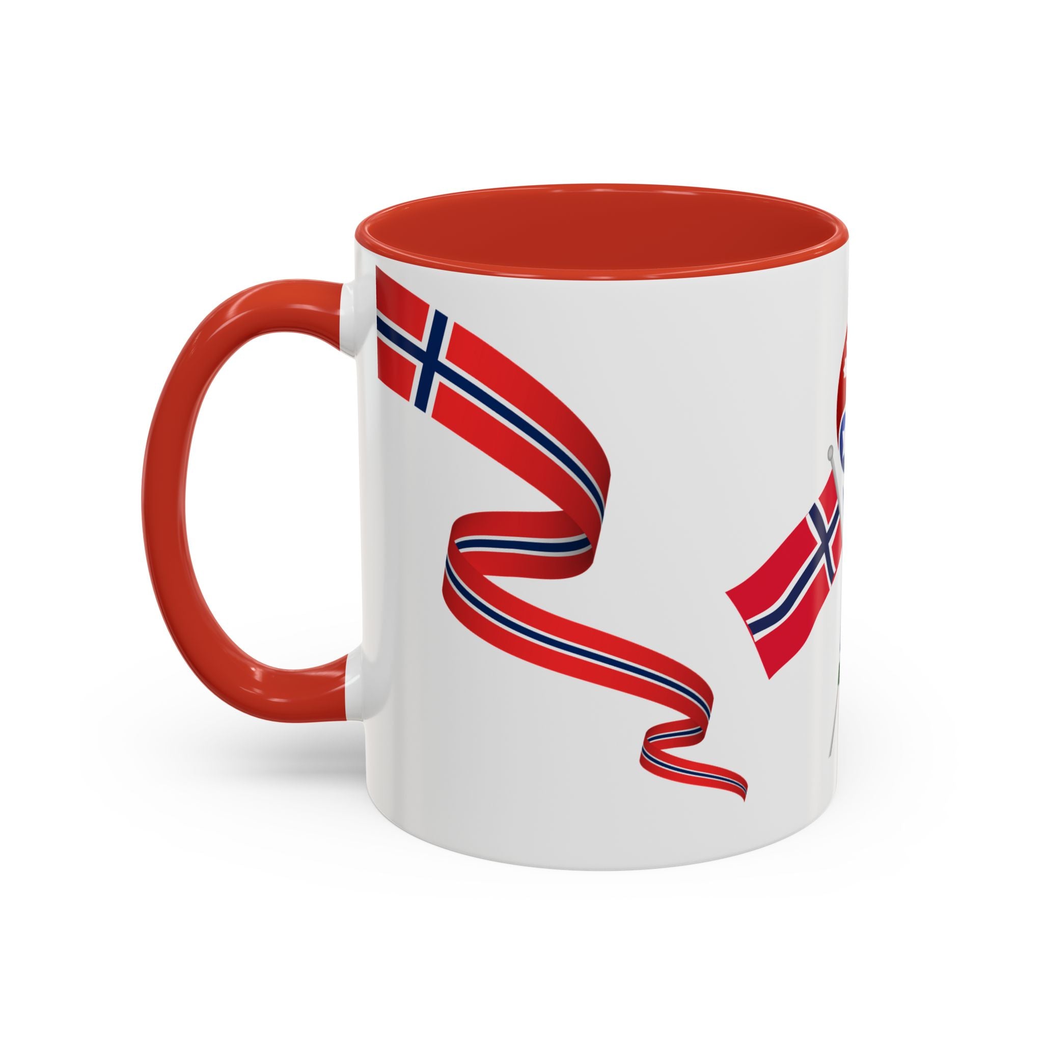 Norway Pride Coffee Mug — Norwegian Flag Ribbon & Cup Emblem Accent Mug