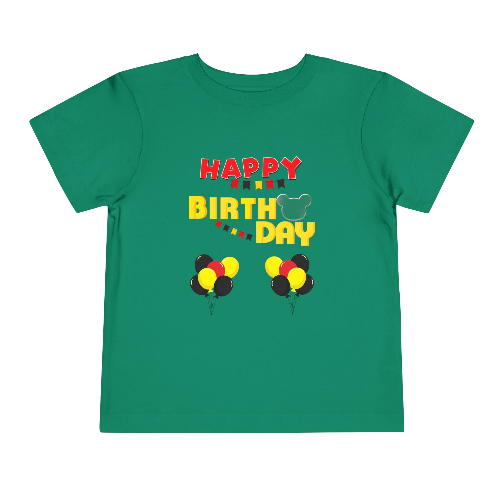 Toddler Tee — 'Happy Birthday' Balloon Party Shirt (Mickey-Style Colors)