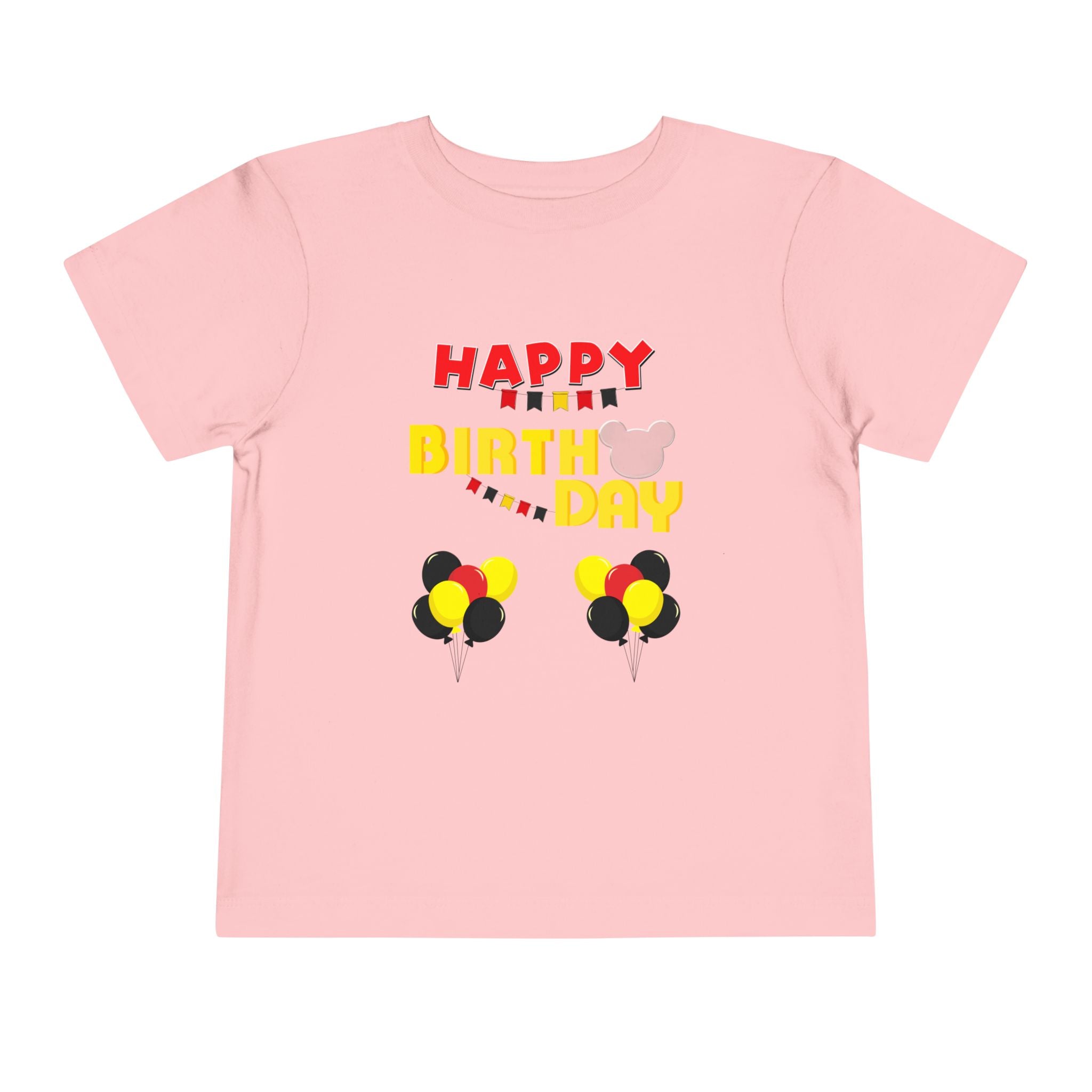 Toddler Tee — 'Happy Birthday' Balloon Party Shirt (Mickey-Style Colors)