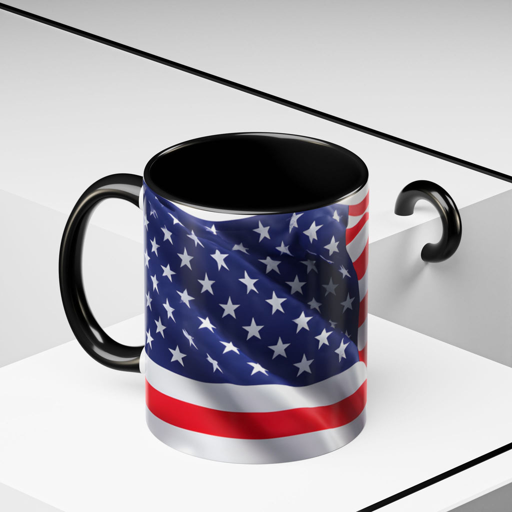 American Flag Accent Coffee Mug — Patriotic USA Stars & Stripes Ceramic Mug (11/15oz)