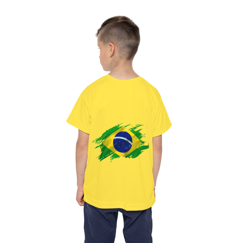 Brazil Kids Soccer Jersey – Yellow AOP Shirt with Flag and Crest