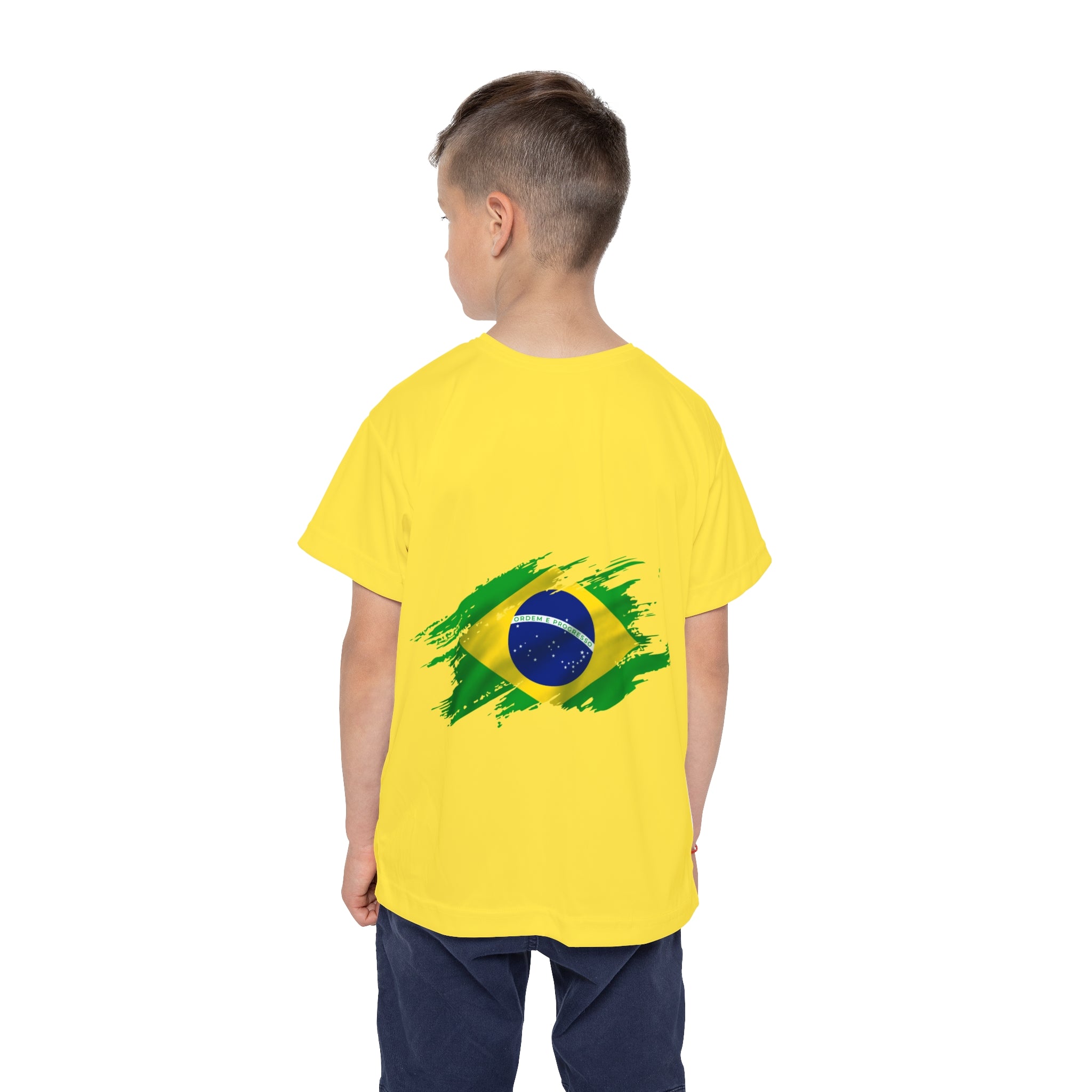 Brazil Kids Soccer Jersey – Yellow AOP Shirt with Flag and Crest