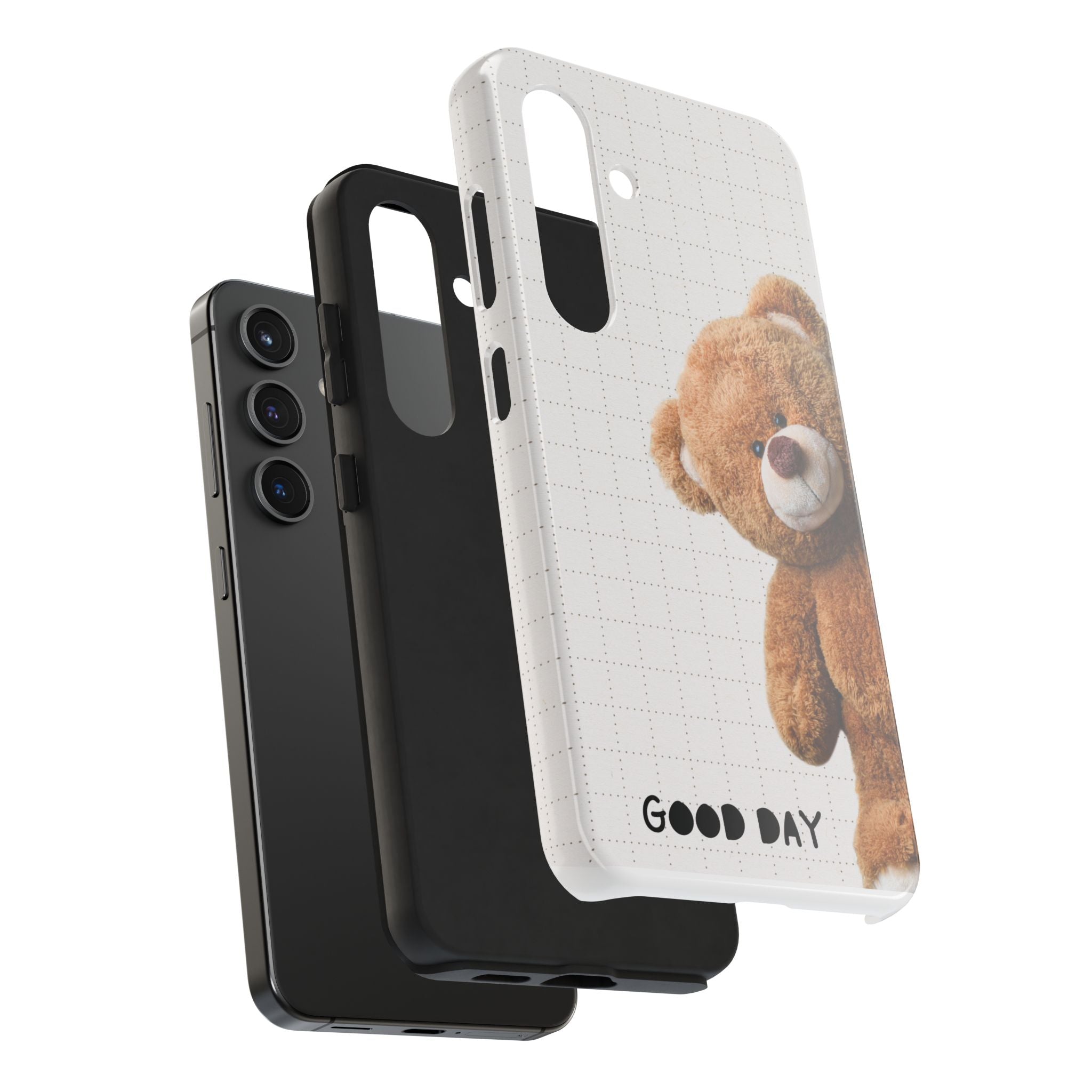 Teddy Bear Tough Phone Case — Cute Plush Peeking Design, Protective Shockproof Cover
