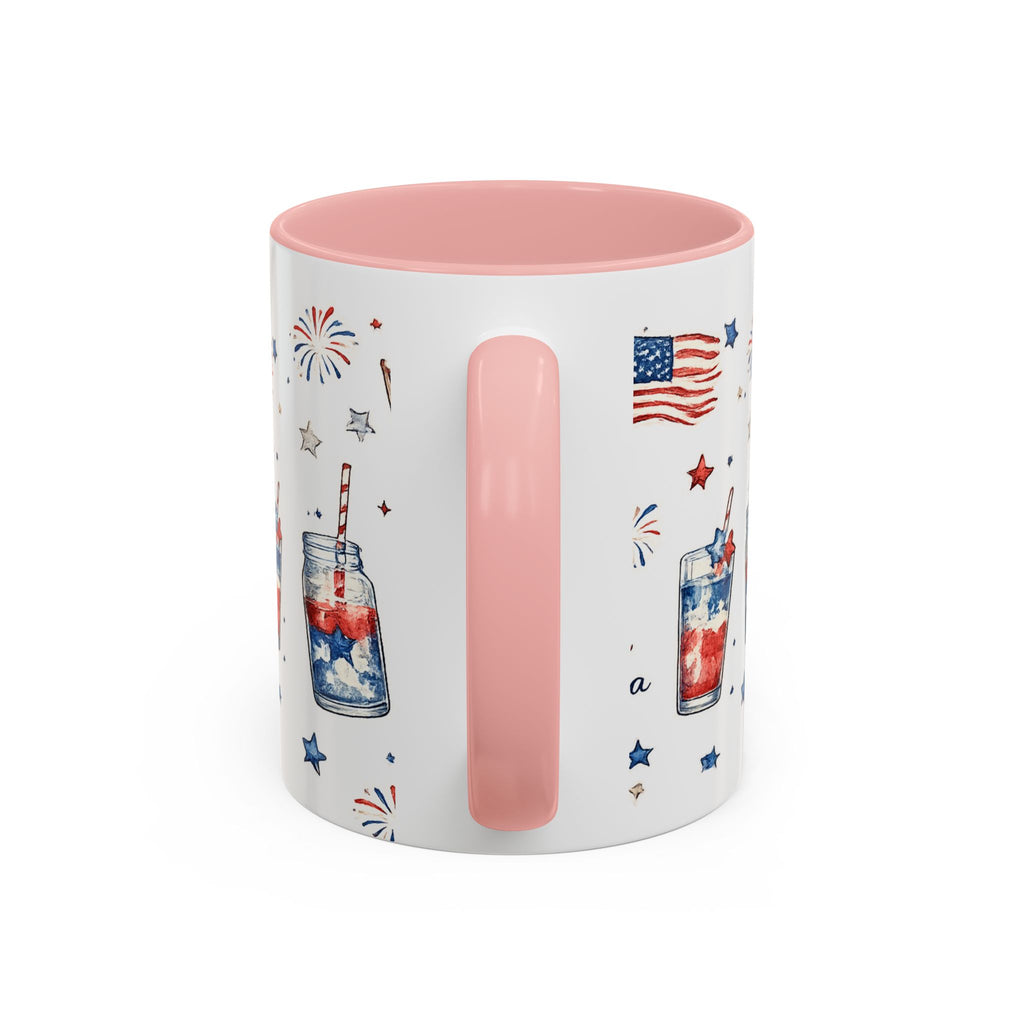 4th of July Accent Coffee Mug — Patriotic Fireworks & God Bless America Design (11oz)