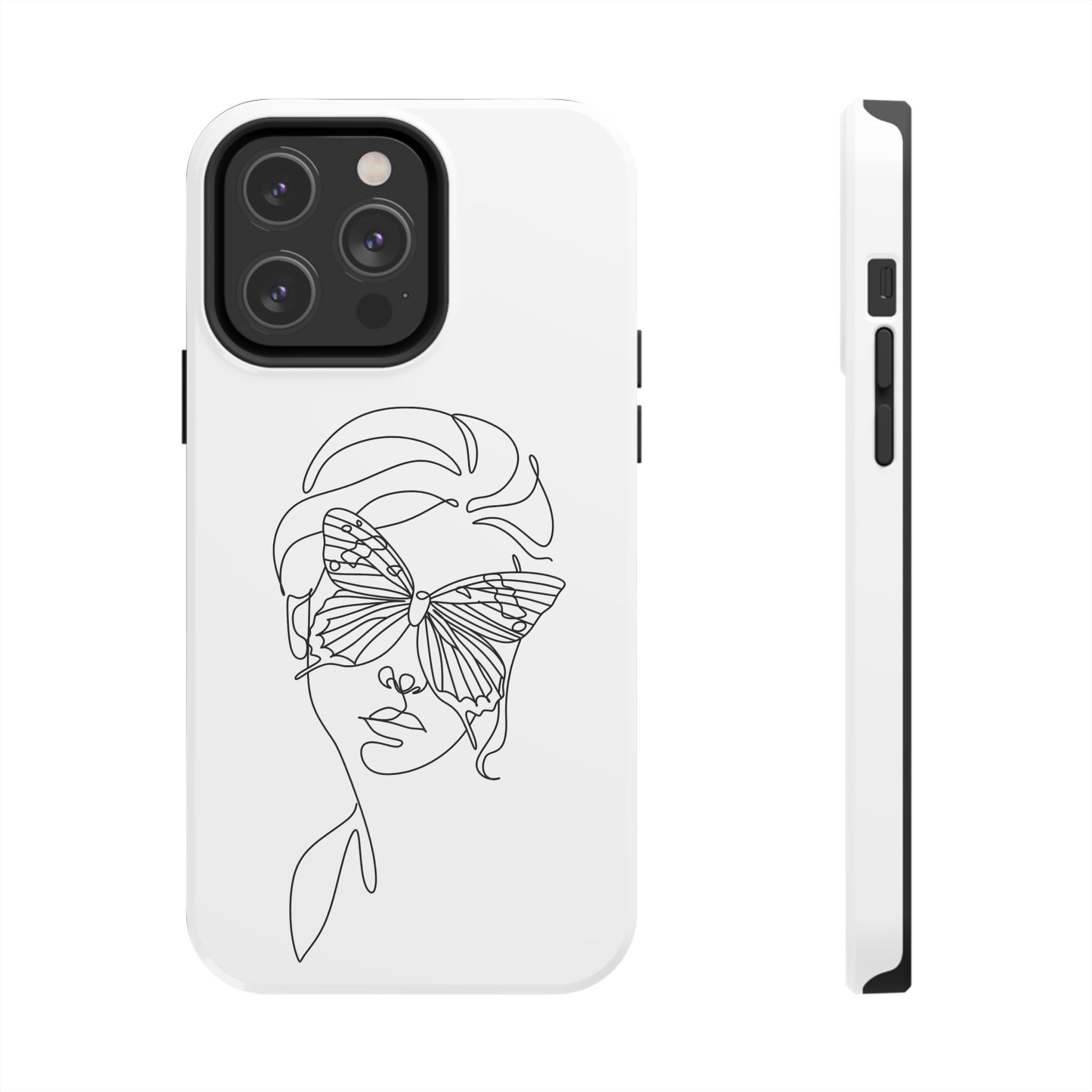Butterfly Line Art Tough Phone Case — Minimalist Woman Face Design