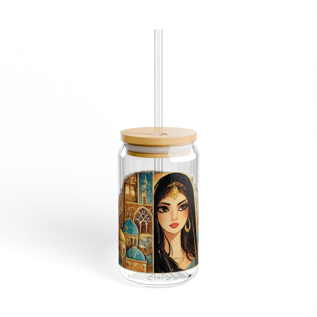 16oz Sipper Glass — Middle Eastern Cityscape & Portrait Travel Tumbler