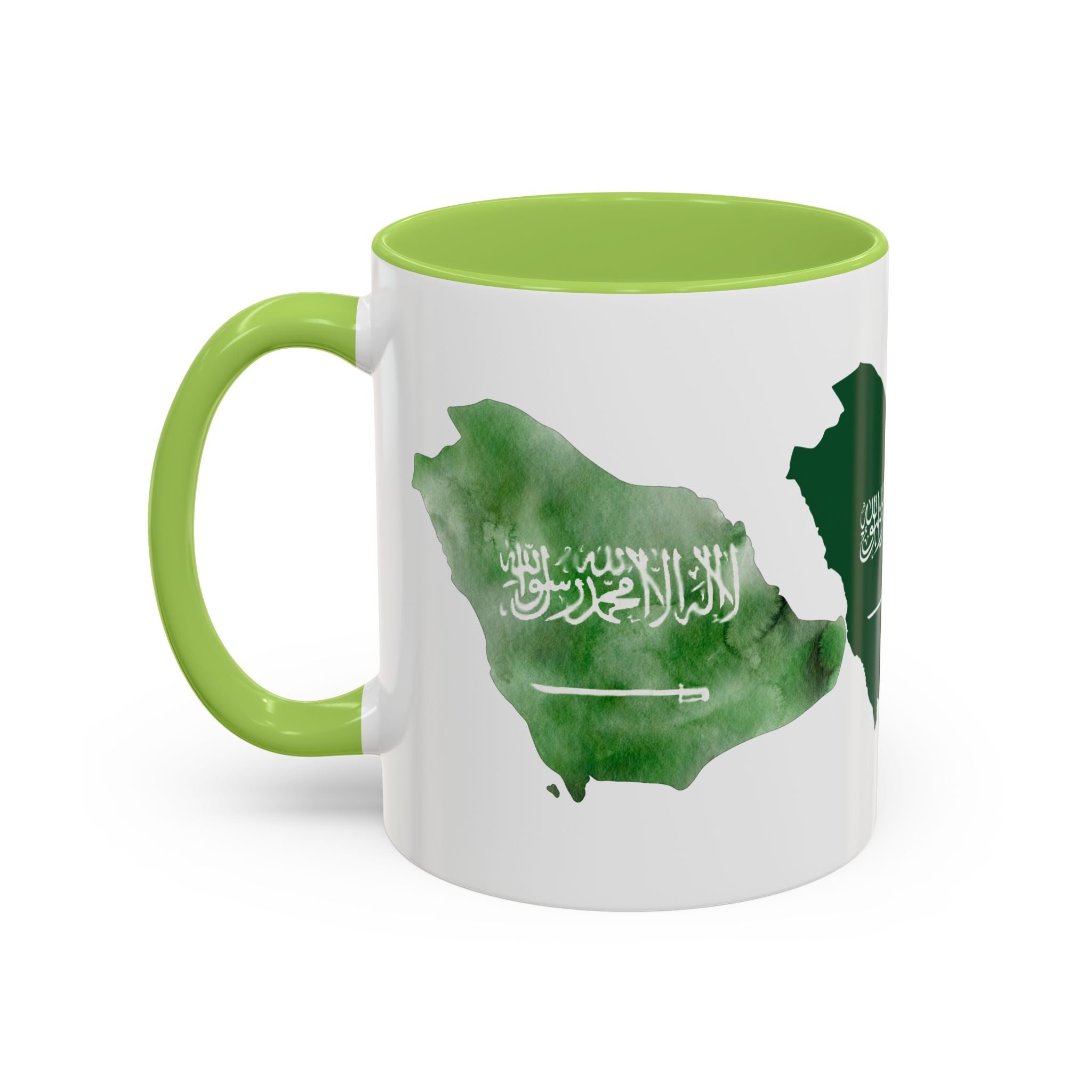Saudi Arabia Flag Map Accent Coffee Mug — Green Watercolor Saudi Map (11/15oz)