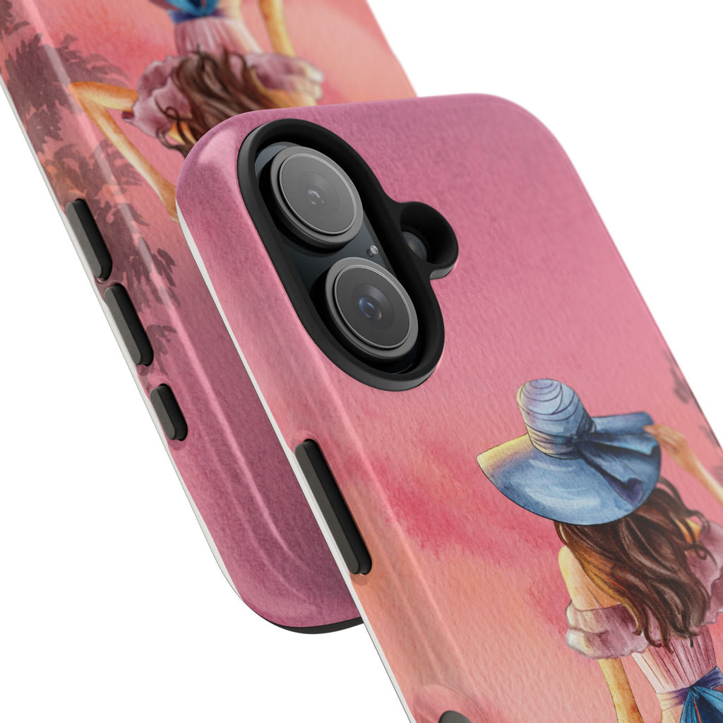 Pastel Picnic Girl Phone Case — Protective Tough Phone Case with Watercolor Sunset Design