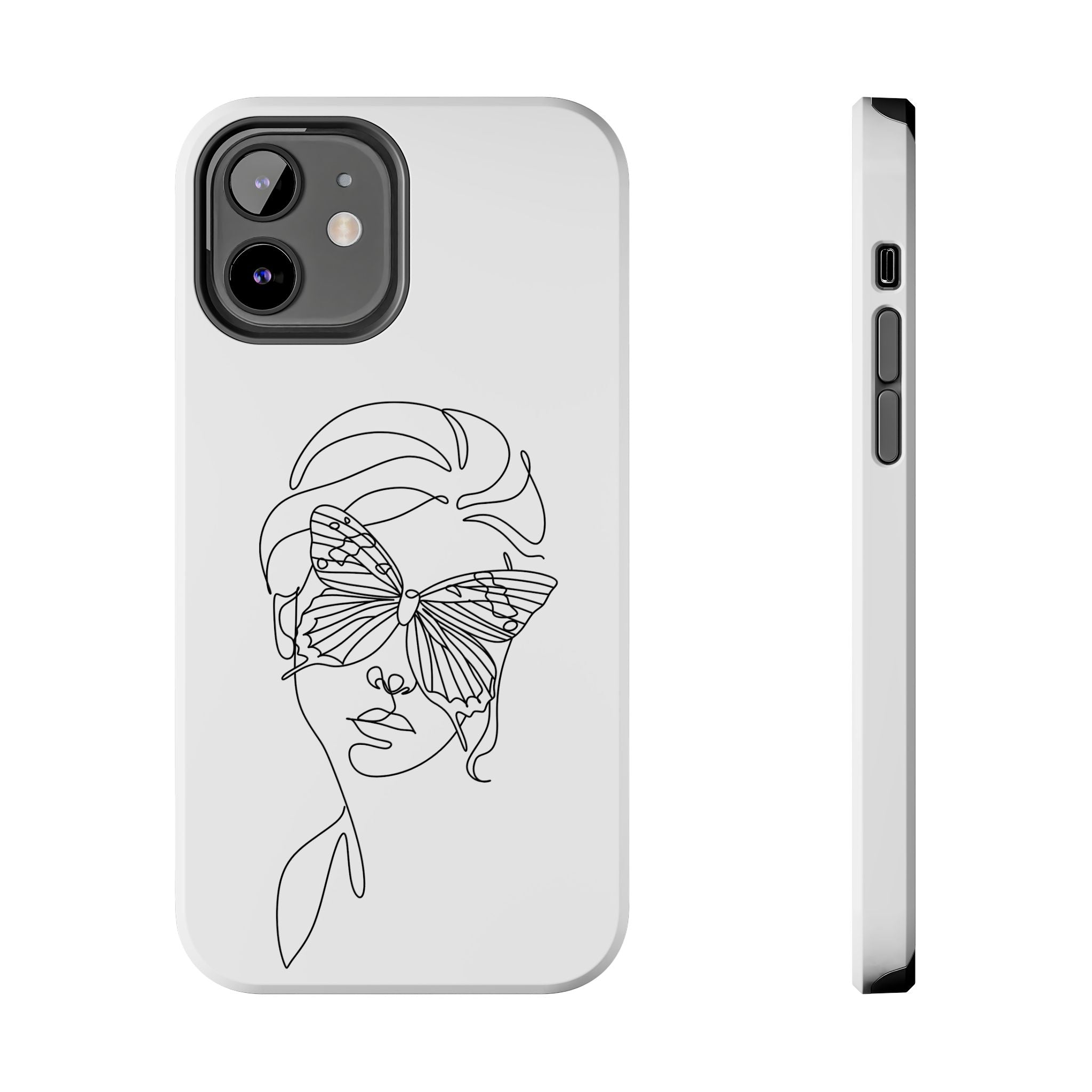 Butterfly Line Art Tough Phone Case — Minimalist Woman Face Design