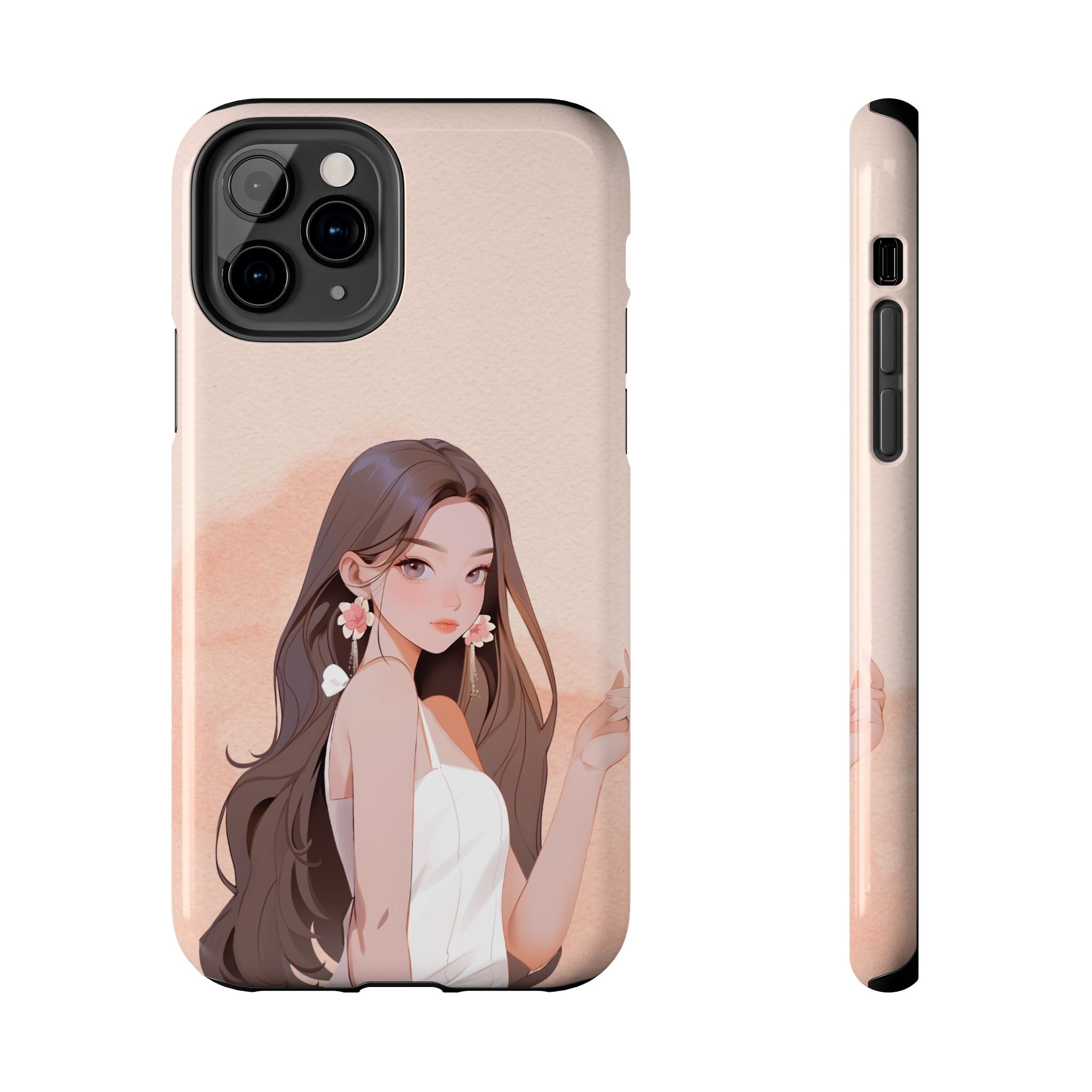 Tough Phone Case — Elegant Anime Girl Illustration, Protective Slim Phone Cover