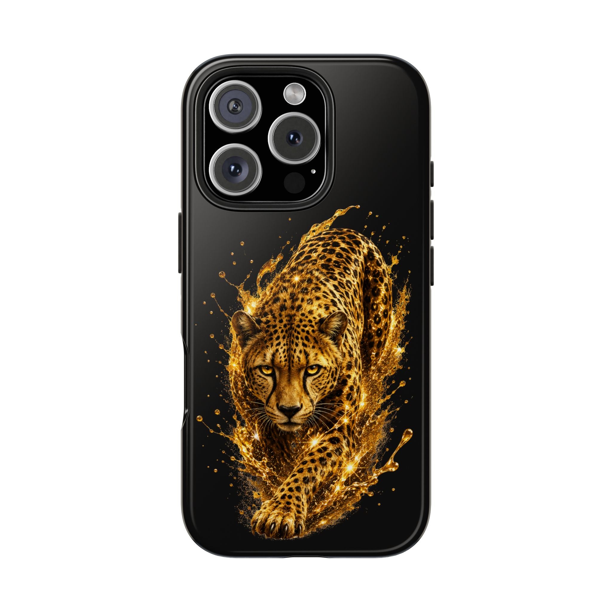 Golden Cheetah Tough Phone Case — Fierce Splash Design, Protective iPhone Cover