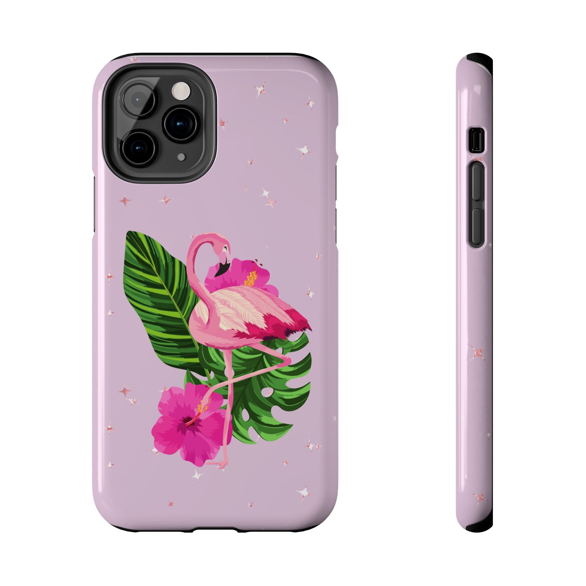 Flamingo Tropical Tough Phone Case — Pink Hibiscus & Palm Leaves