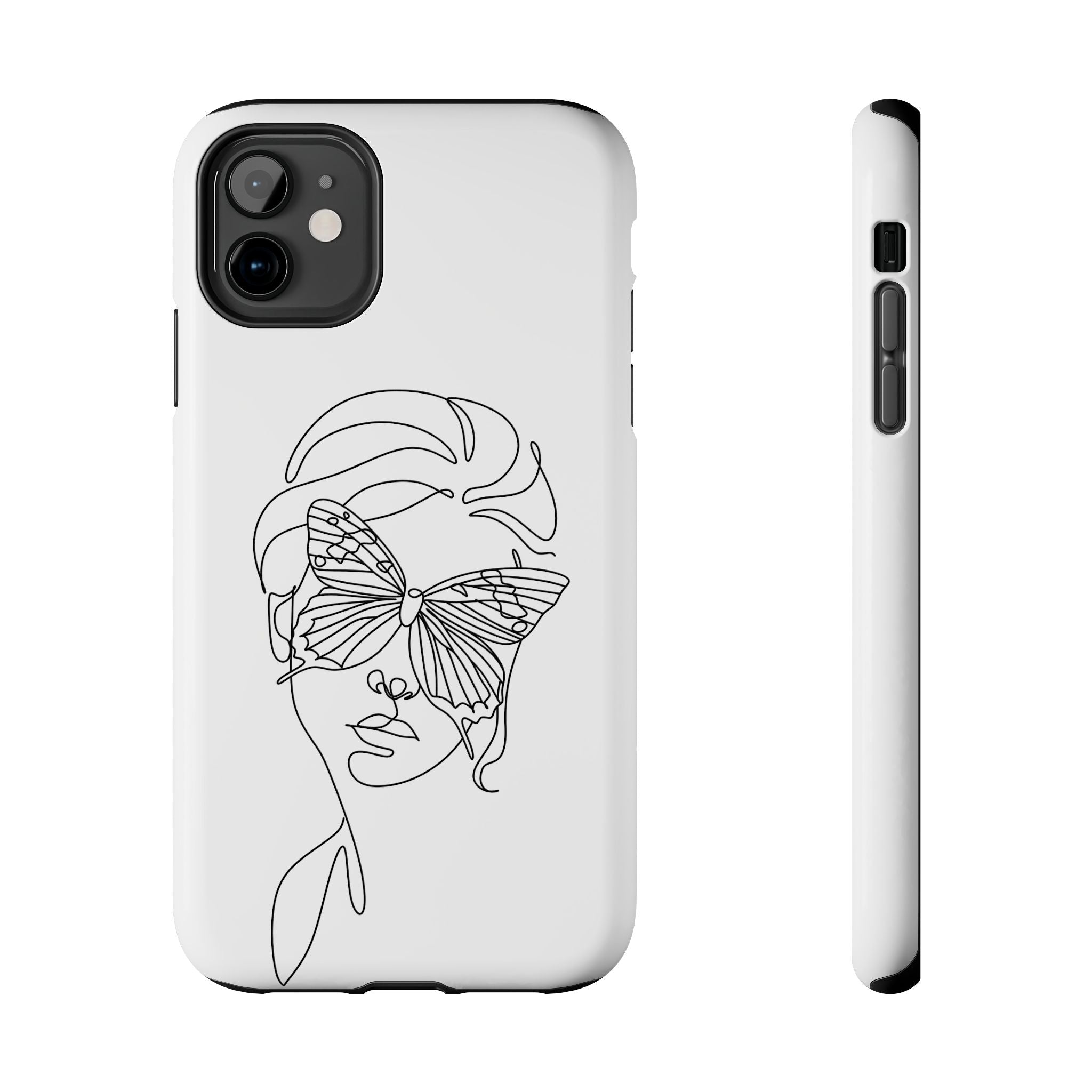 Butterfly Line Art Tough Phone Case — Minimalist Woman Face Design