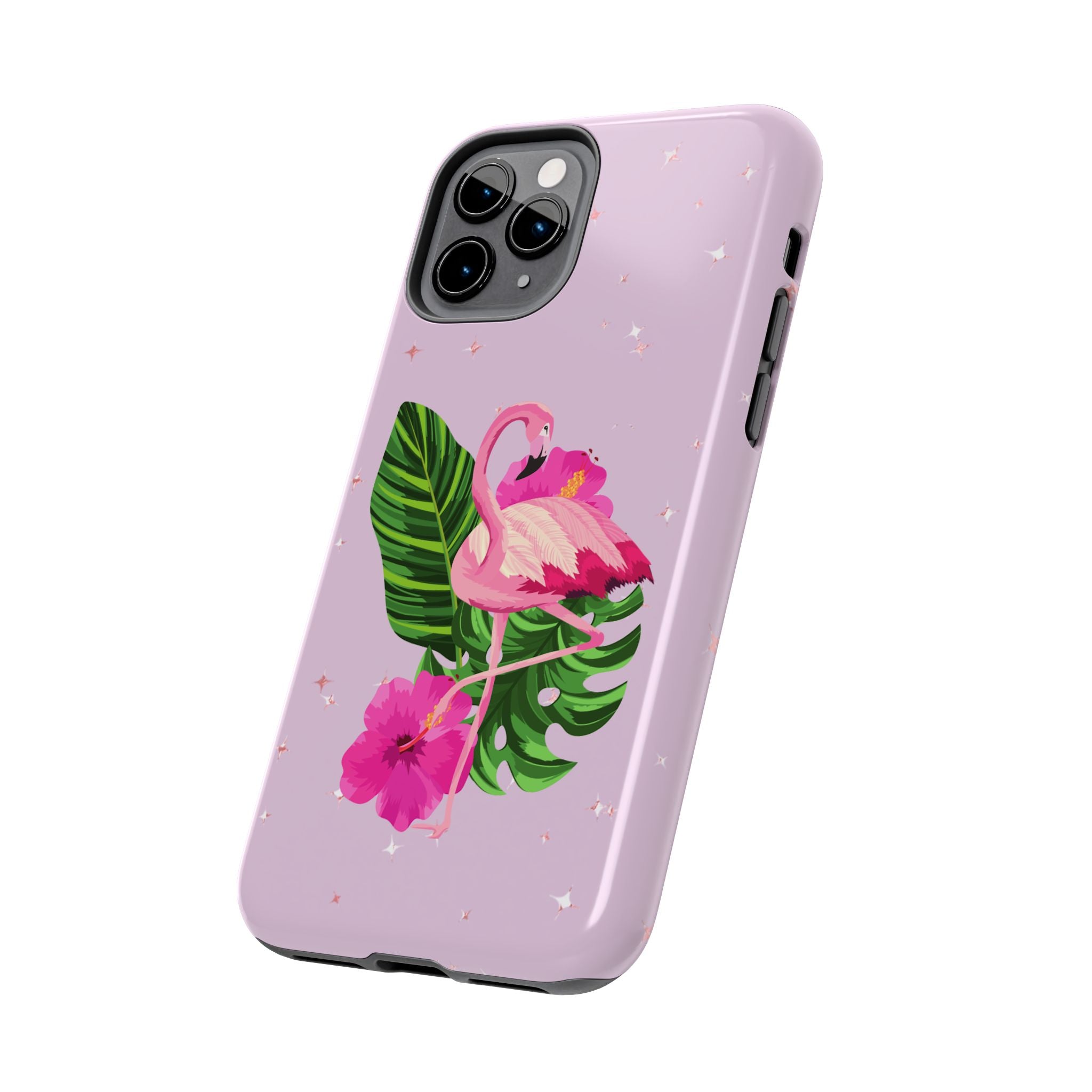 Flamingo Tropical Tough Phone Case — Pink Hibiscus & Palm Leaves