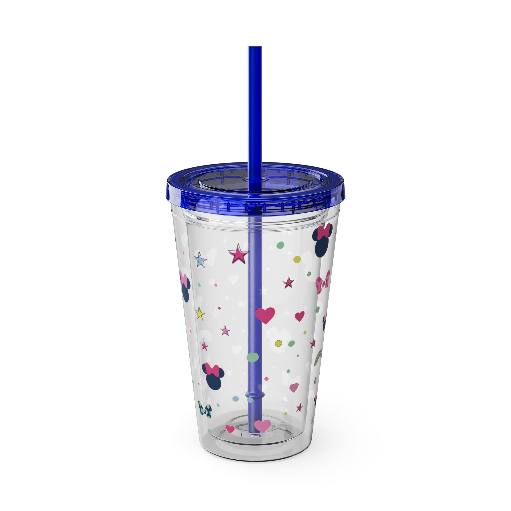 16oz Cute Mouse Icons Tumbler with Straw — Rainbows, Hearts & Stars Travel Cup