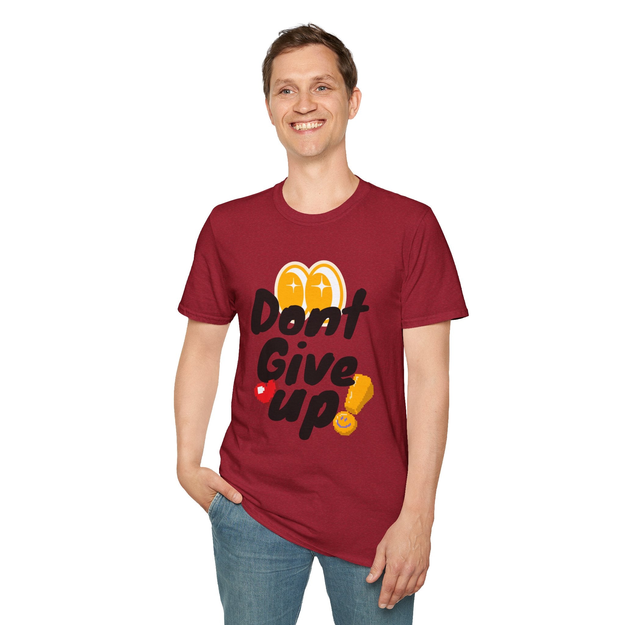 Don't Give Up T-Shirt — Motivational Graphic Tee with Positive Icons