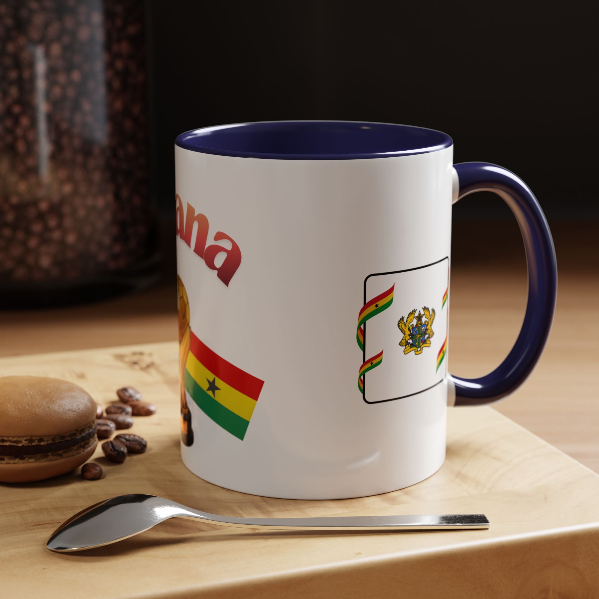 Ghana Soccer Trophy Accent Coffee Mug — Ghana Flag Football Cup Design (11/15oz)