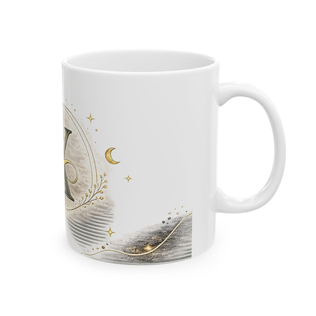 Monogram X Ceramic Mug — Elegant Gold Initial Coffee Cup