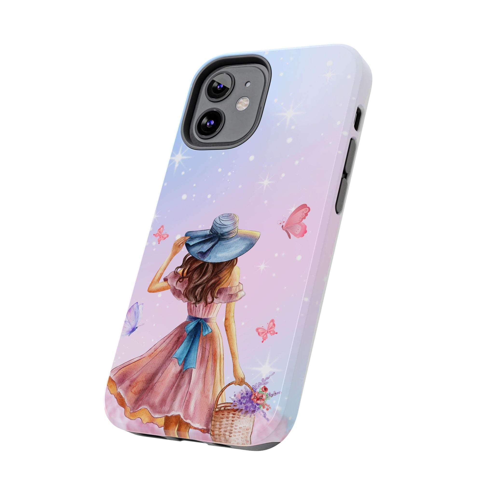 Pastel Girl with Hat Phone Case — Floral Basket Butterfly Tough Phone Case