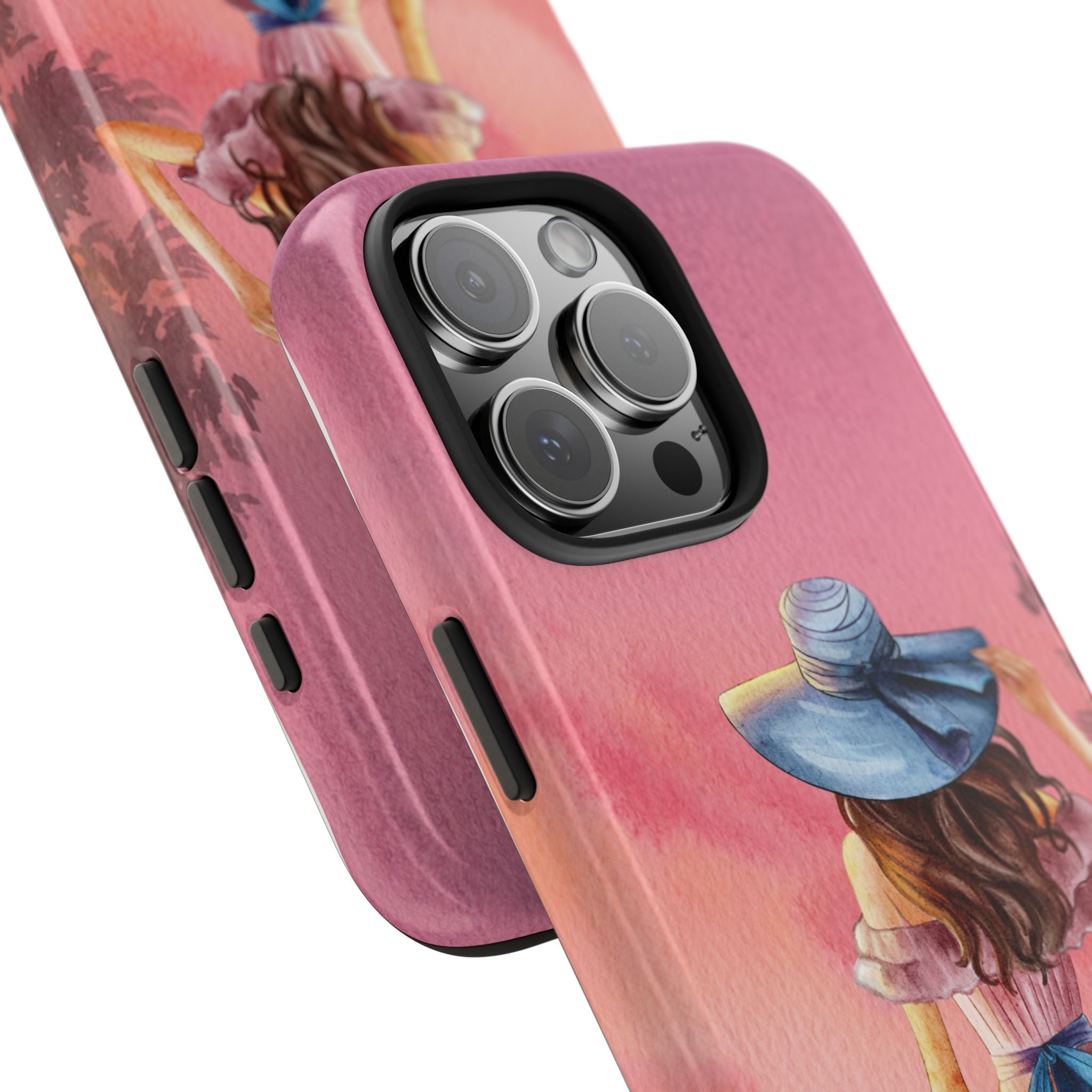Pastel Picnic Girl Phone Case — Protective Tough Phone Case with Watercolor Sunset Design
