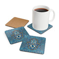 Hamsa Eye Cork Coaster Set – Blue Moroccan Tile Drink Coasters (4-Pack)