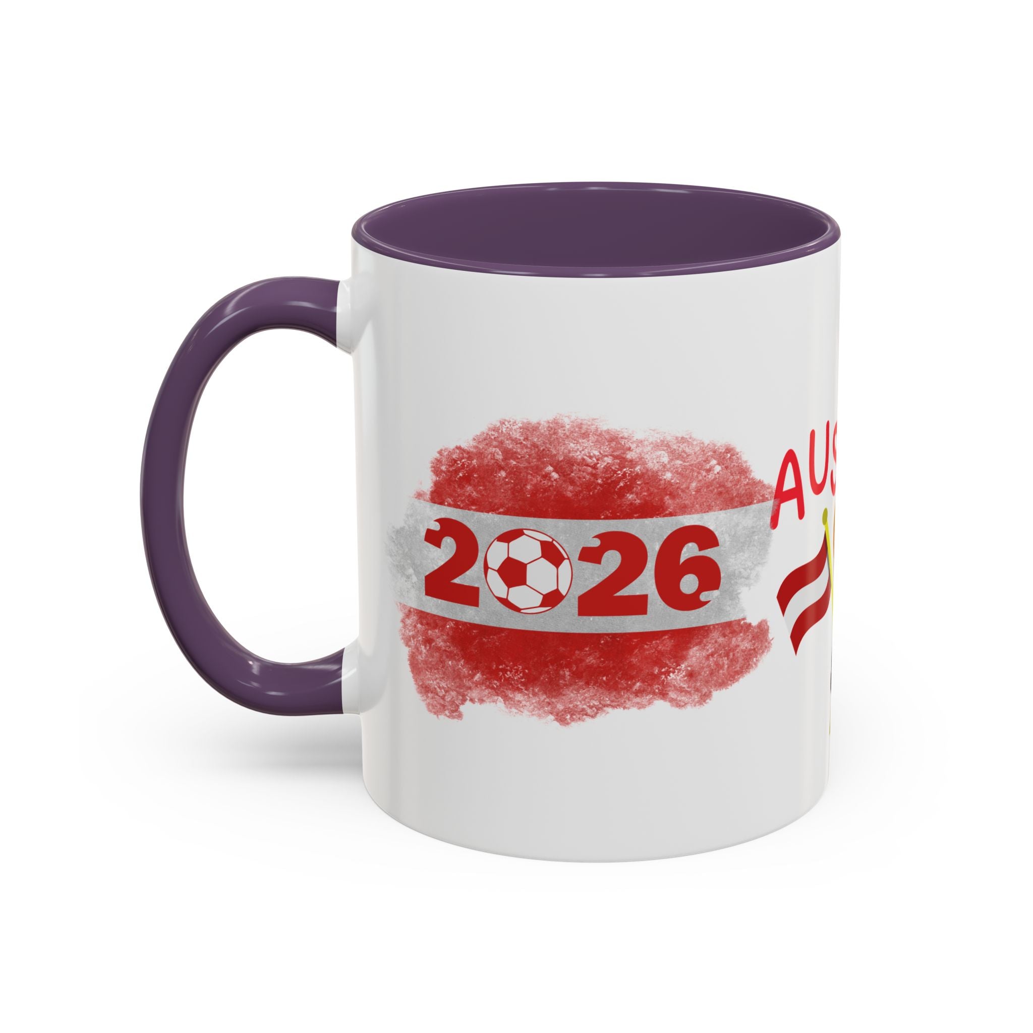 Austria 2026 Soccer Cup Accent Coffee Mug — Red Flag & Trophy Design (11/15oz)