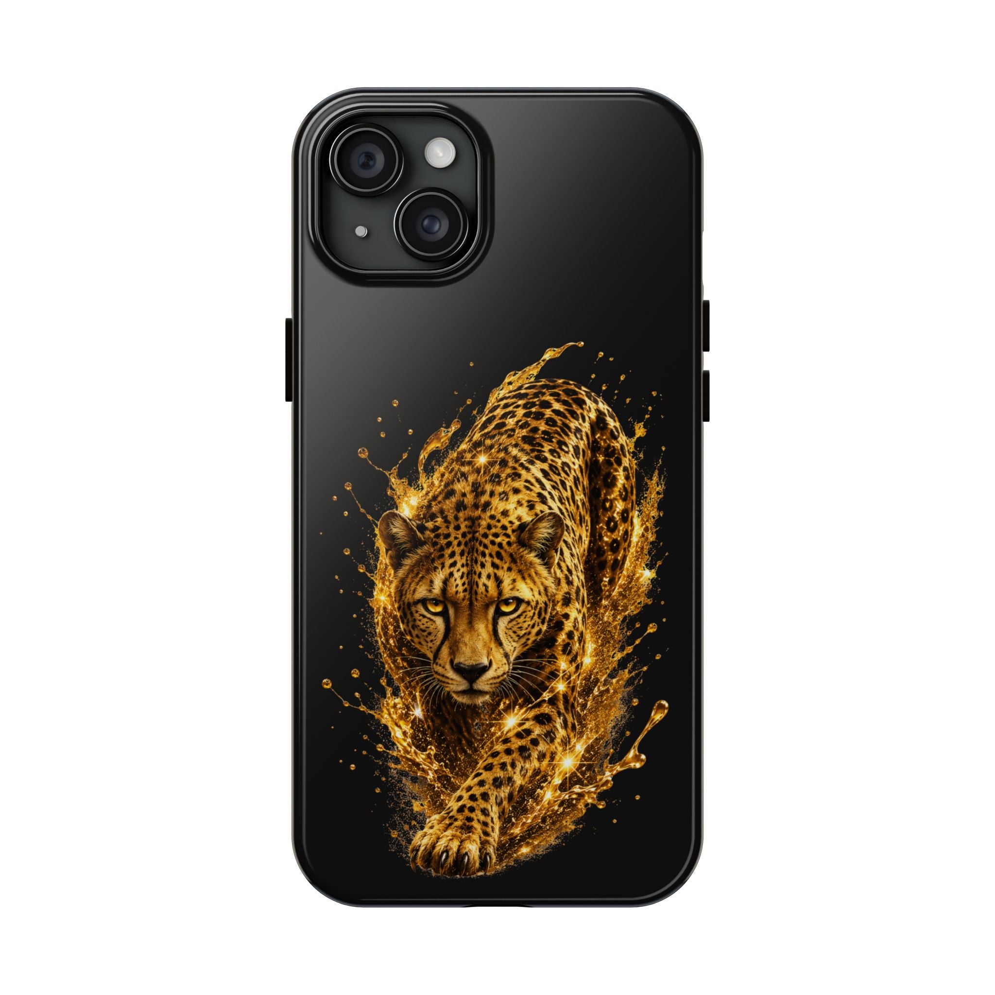 Golden Cheetah Tough Phone Case — Fierce Splash Design, Protective iPhone Cover