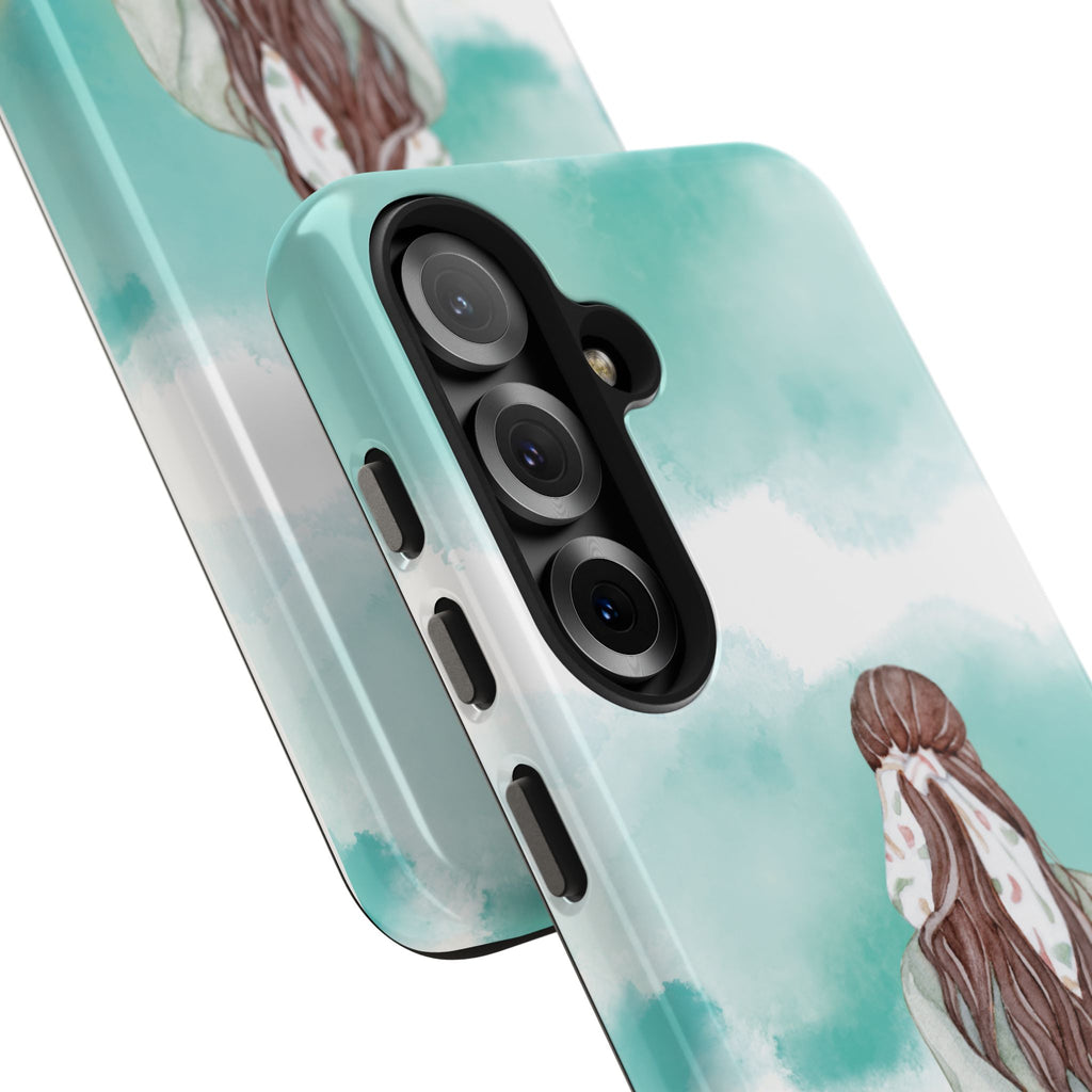 Watercolor Girl Tough Phone Case — Trendy Pastel Back-to-School Protective Cover