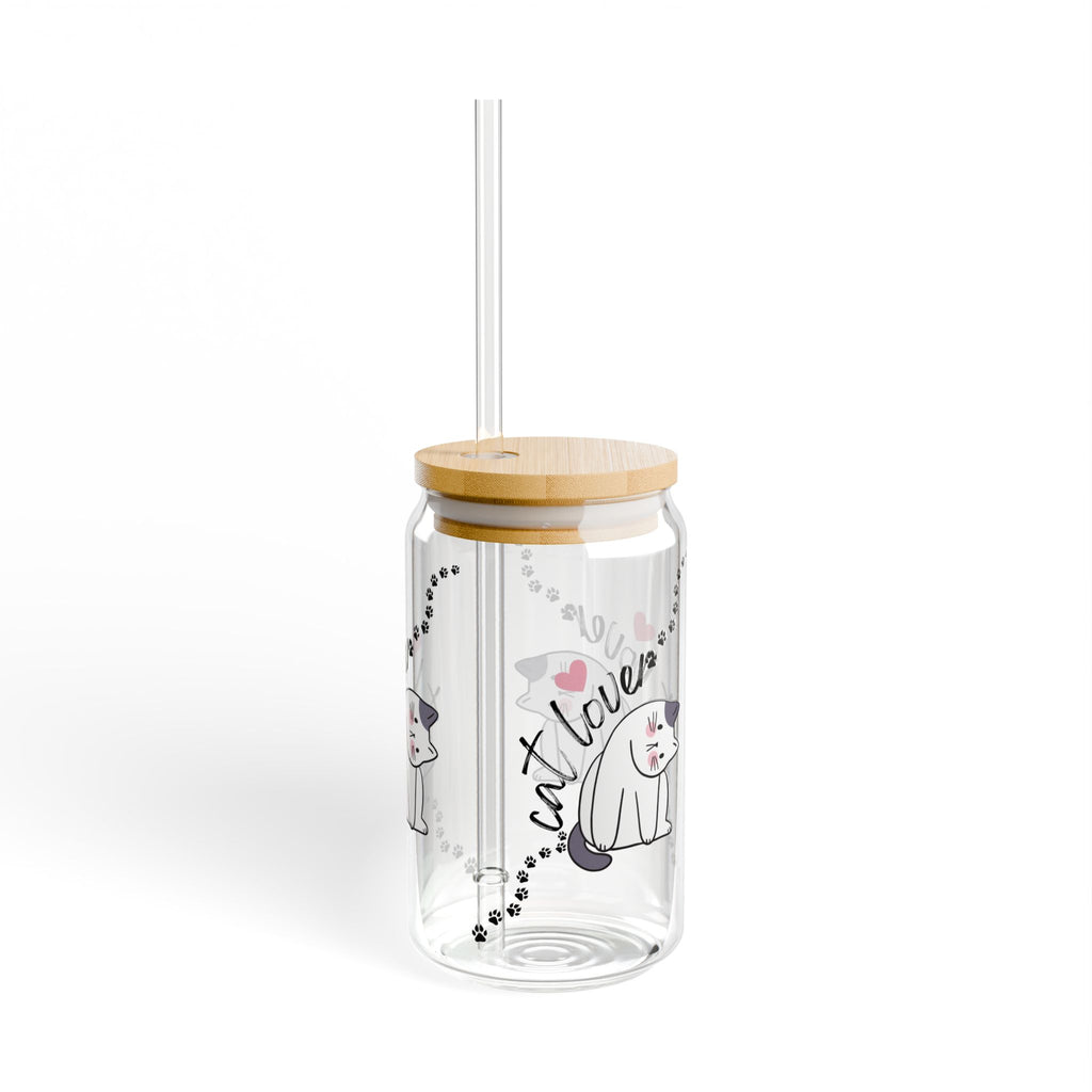 Cat Lover 16oz Glass Sipper with Bamboo Lid & Straw