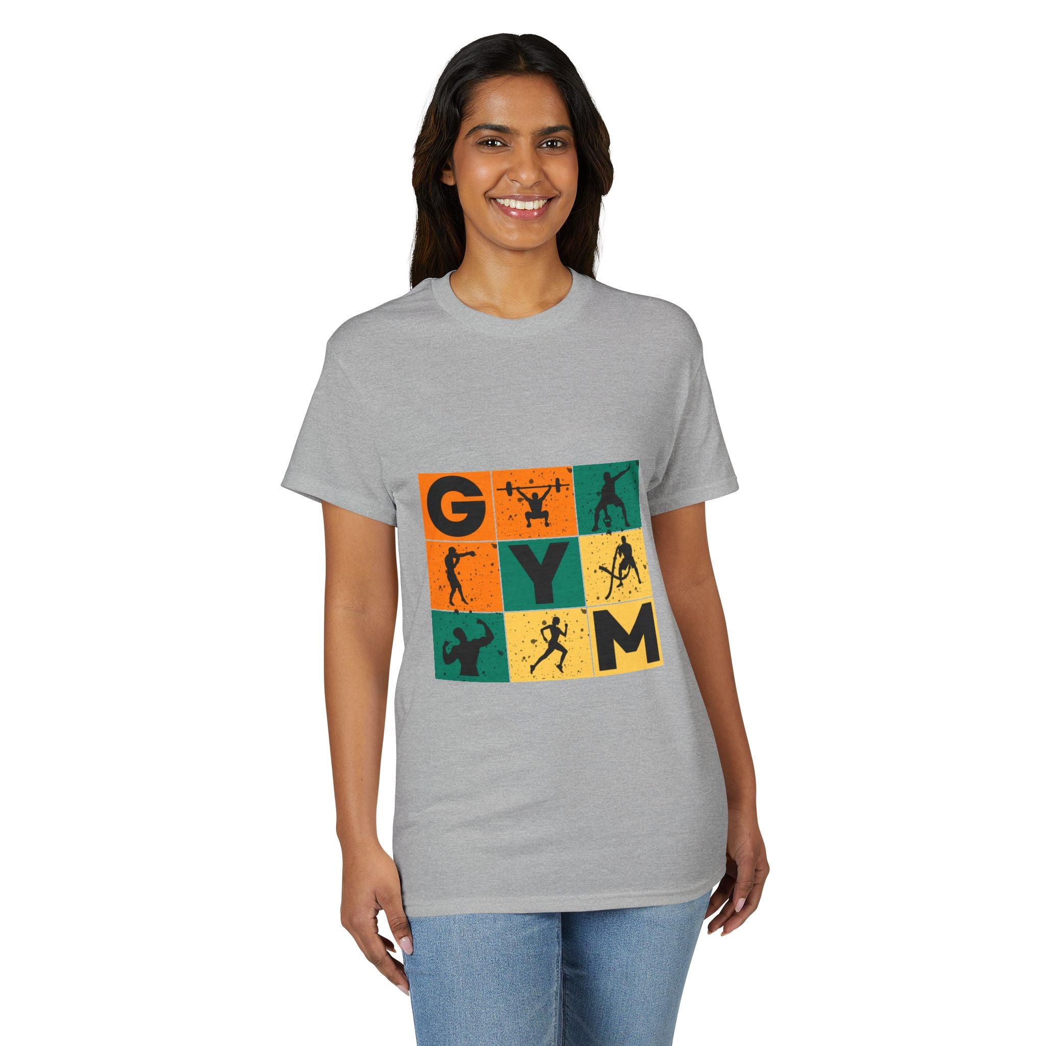 Gym Blocks Graphic T-Shirt — Retro Fitness Silhouette Tee