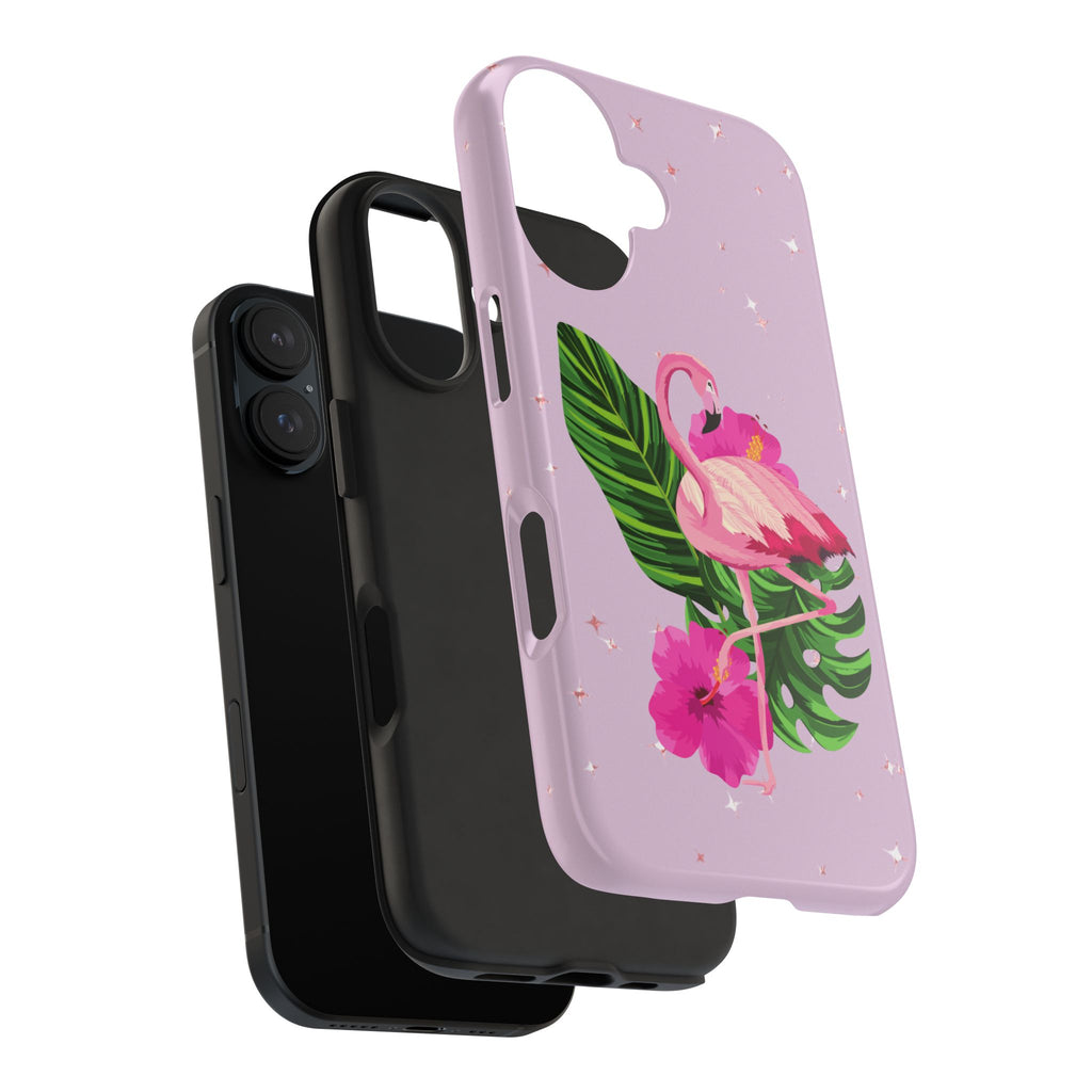 Flamingo Tropical Tough Phone Case — Pink Hibiscus & Palm Leaves