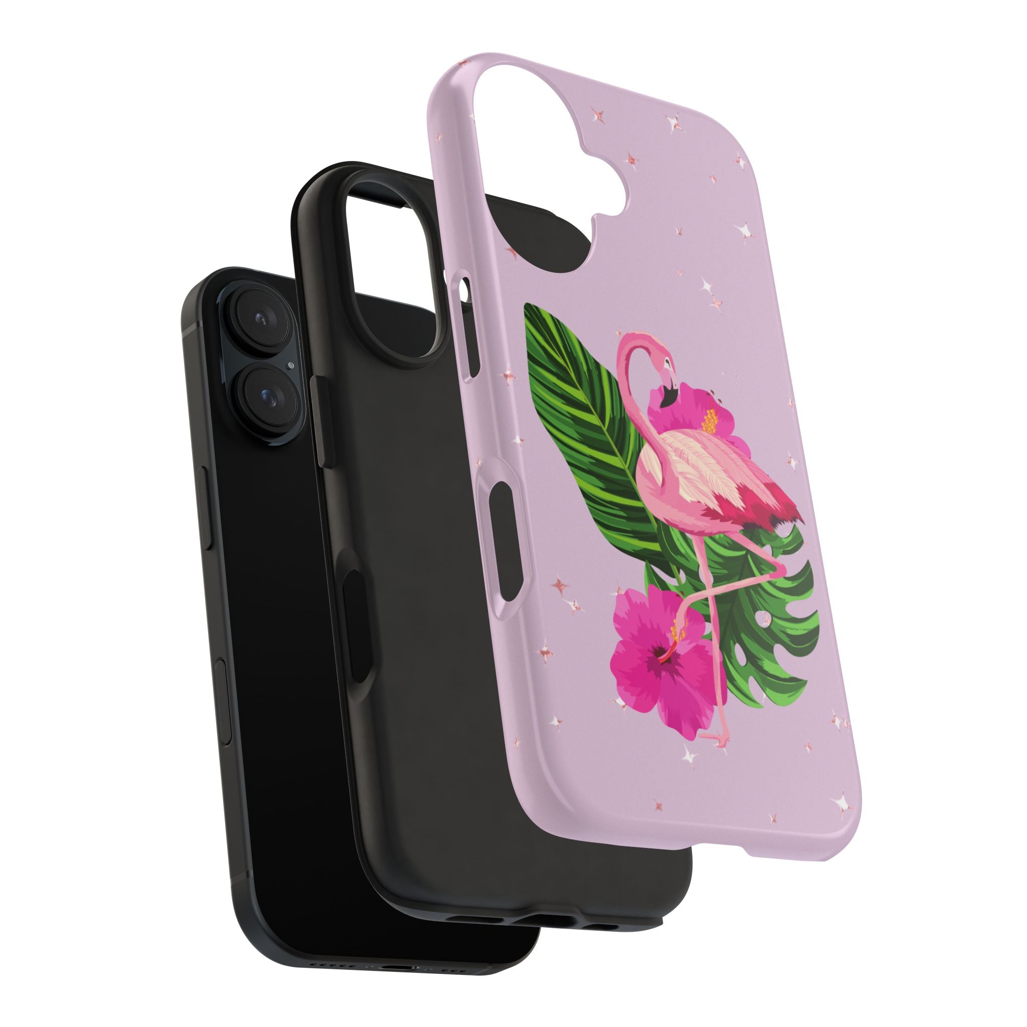 Flamingo Tropical Tough Phone Case — Pink Hibiscus & Palm Leaves