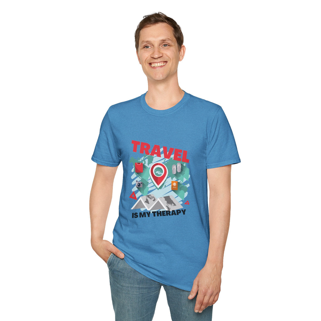Travel Is My Therapy T-Shirt — Wanderlust Map Tee for Travelers & Adventure Lovers