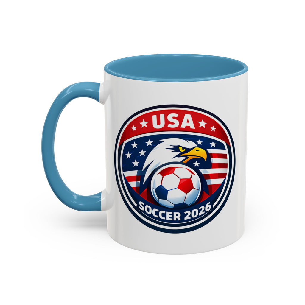 USA Soccer 2026 Accent Coffee Mug — Eagle & Flag Soccer Team Fan Gift (11/15oz)