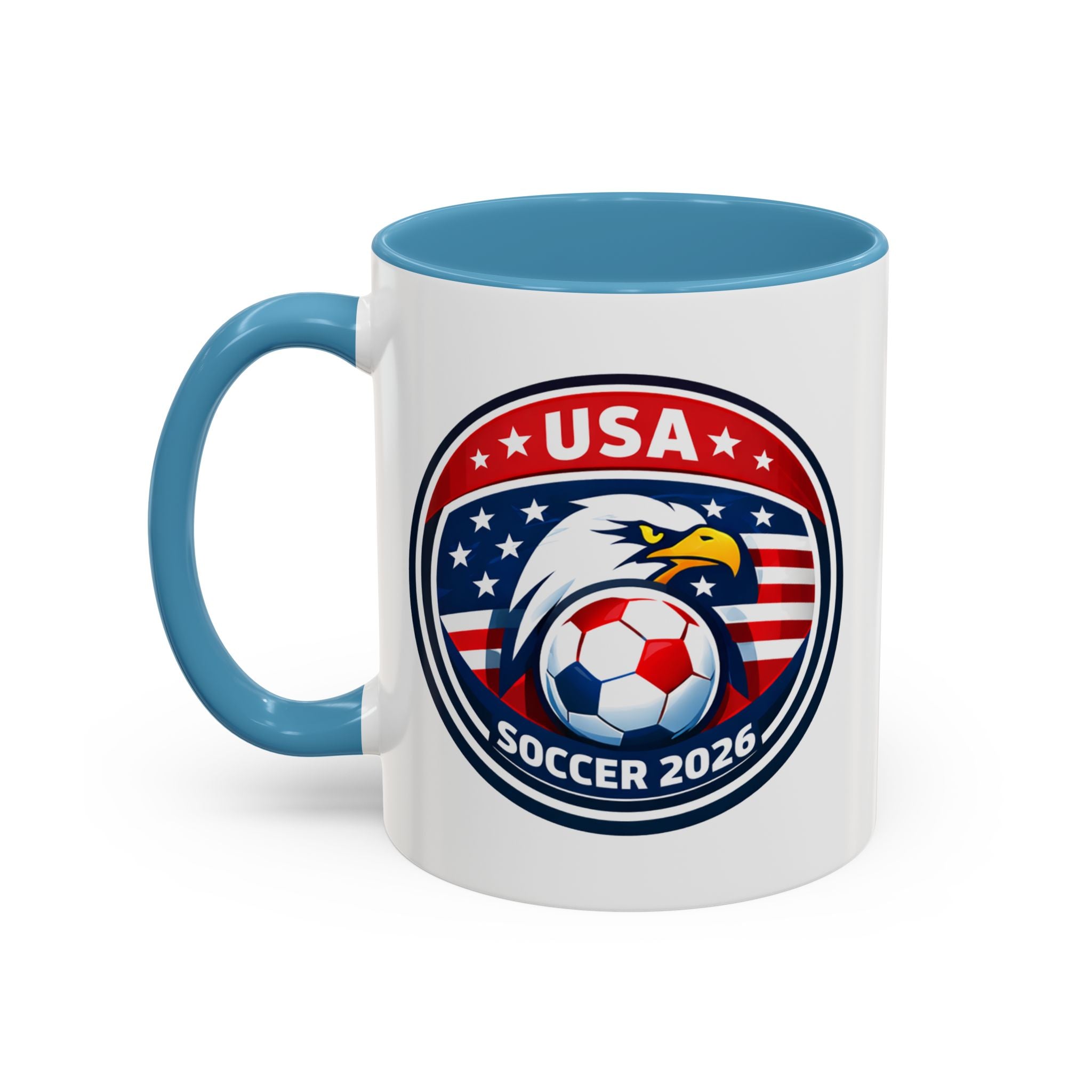 USA Soccer 2026 Accent Coffee Mug — Eagle & Flag Soccer Team Fan Gift (11/15oz)
