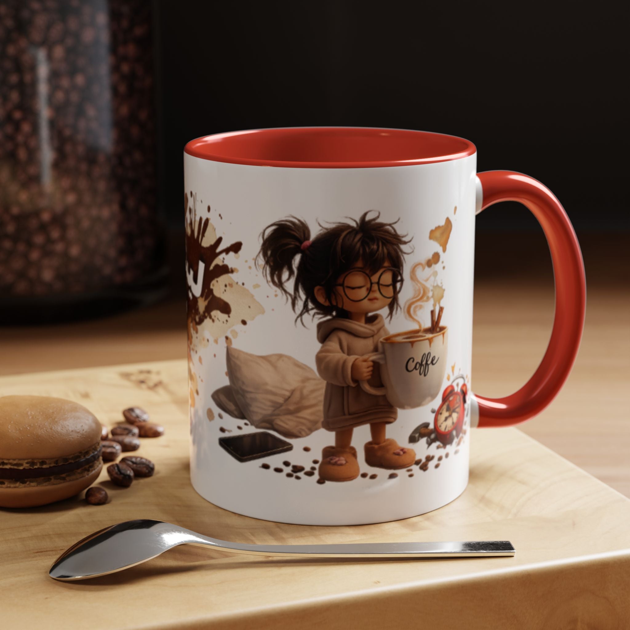 Cute Coffee Girl Accent Mug — Arabic Script Coffee Design (11/15oz)